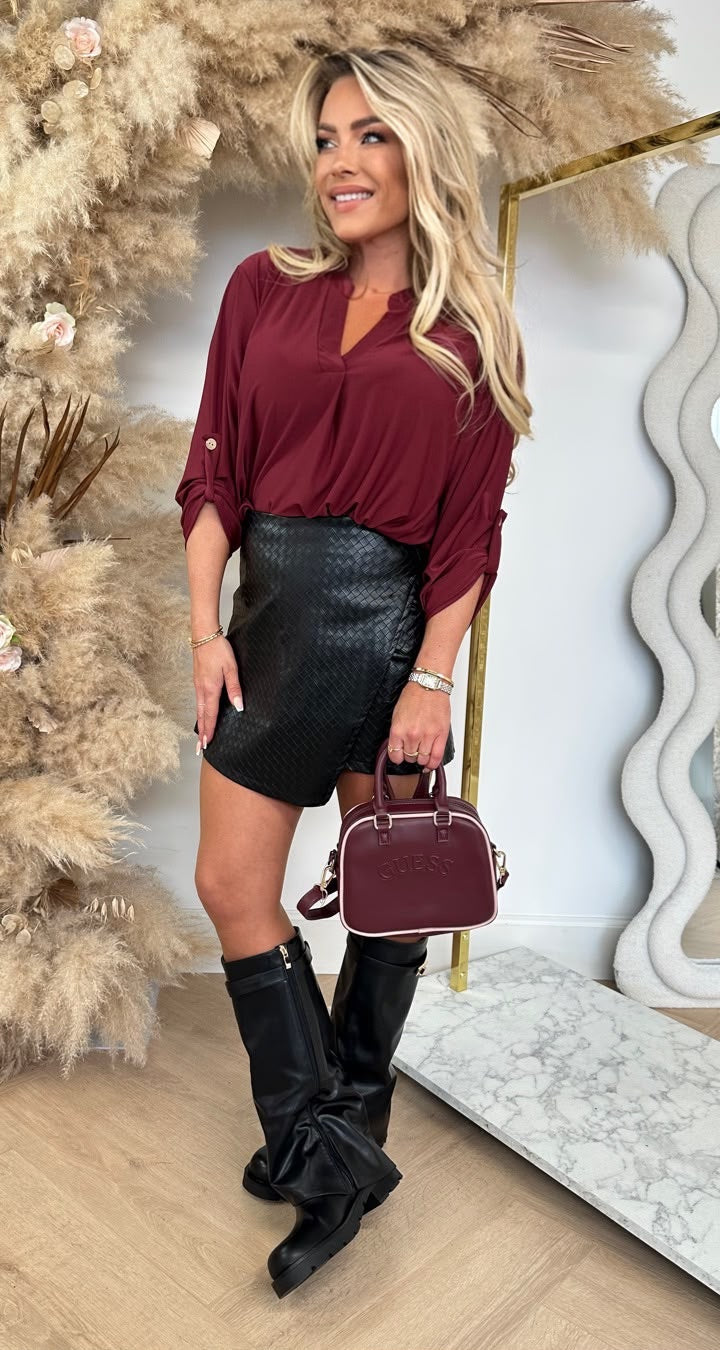 NILO V HALS FLOWY BASIC TOP BORDEAUX