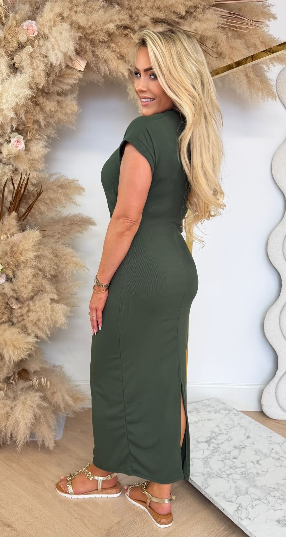 GOLDY RIB MAXI DRESS ARMYGREEN