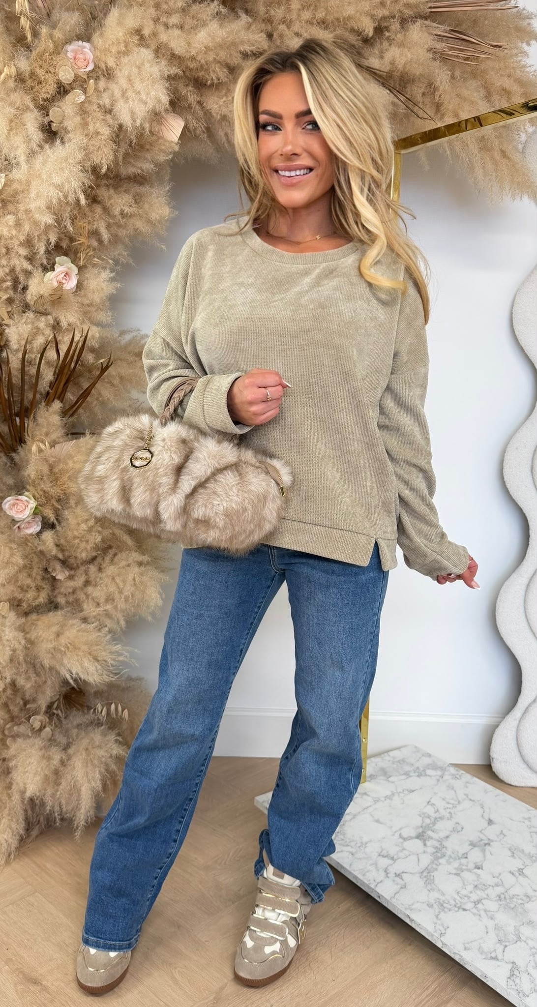 VELVET RIB SWEAT BEIGE