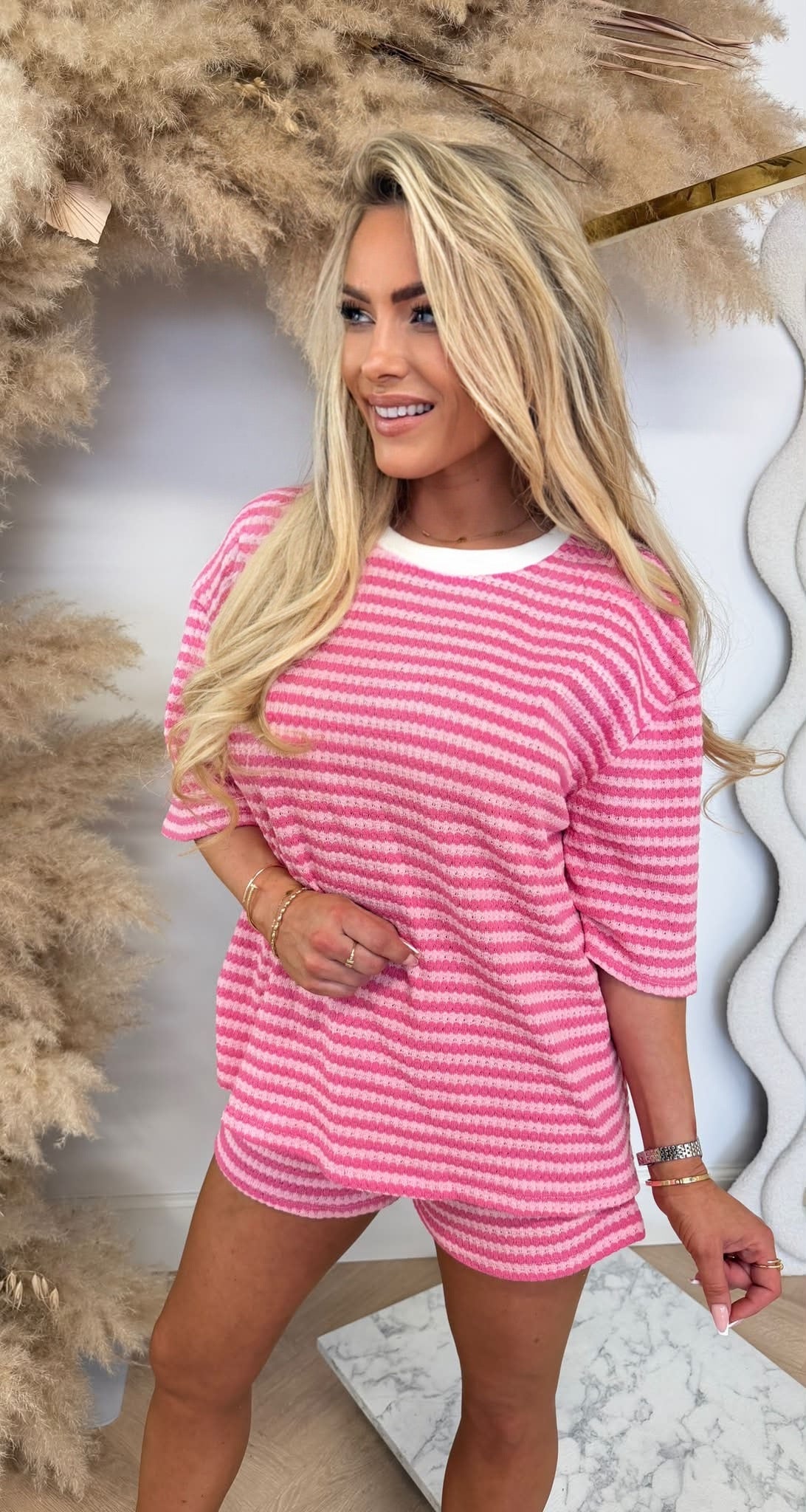 FABIENNE KNITTED STRIPE SET PINK