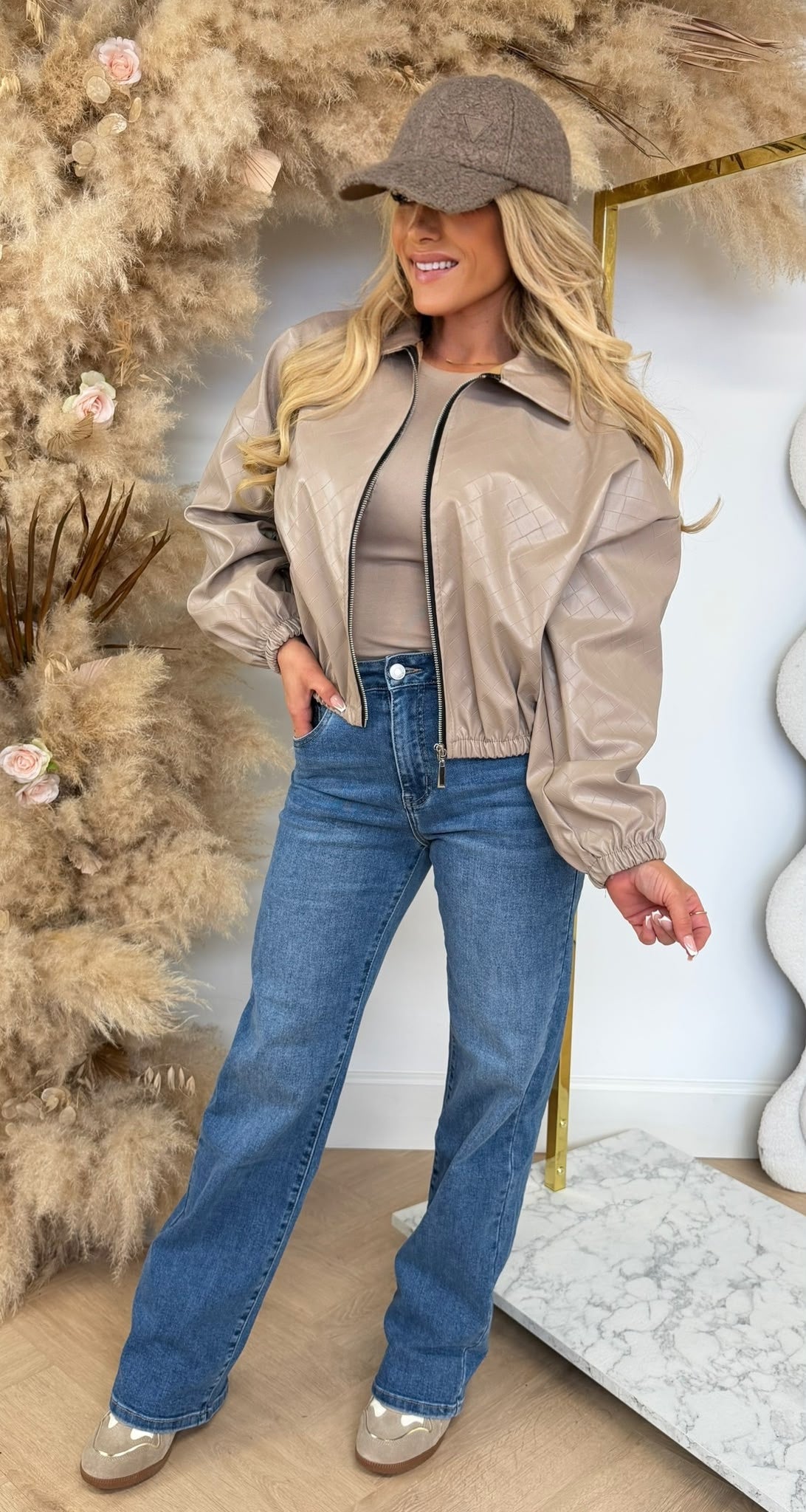 BRAIDED PU LEATHER LOOK JACK TAUPE