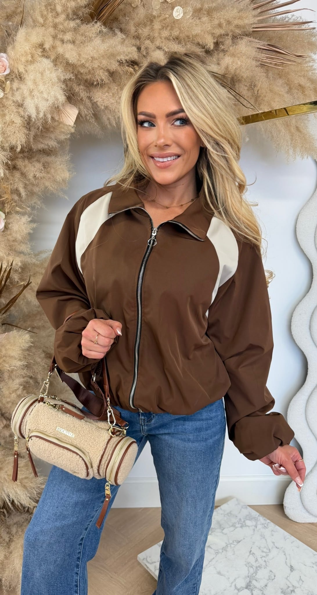 BOMBER STRIPE JACKET BROWN