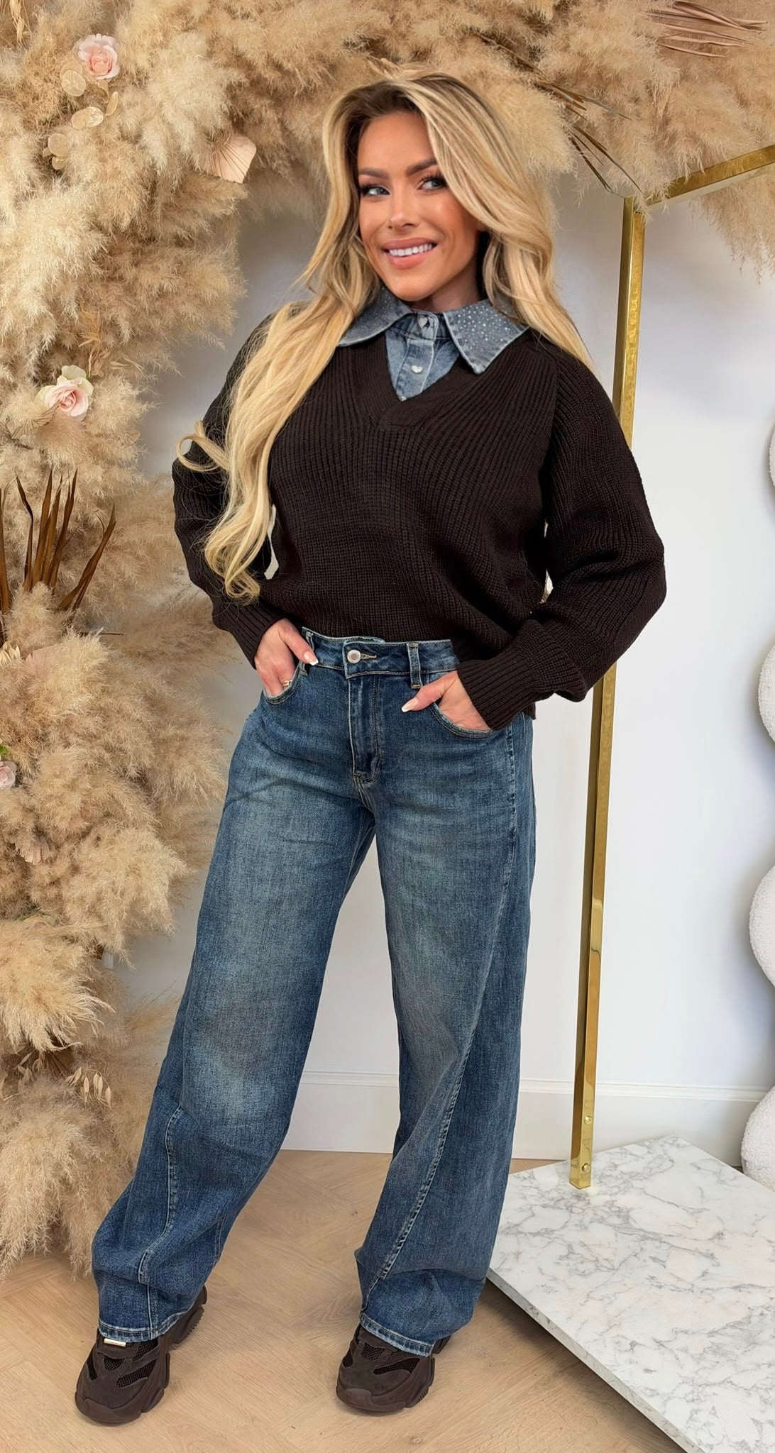HARTJES GLITTER KNITTED SWEAT 69956 CHOCO