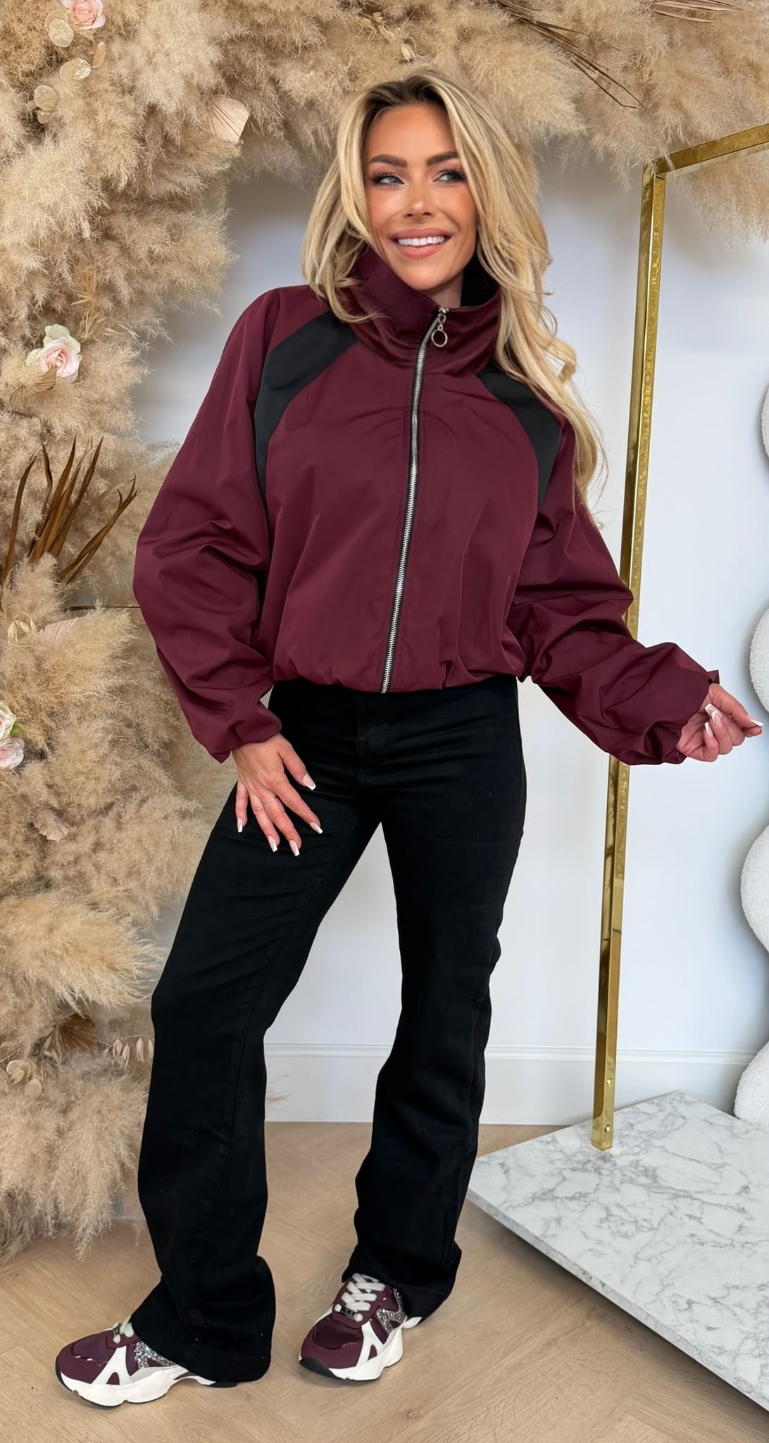 BOMBER STRIPE JACKET BORDEAUX
