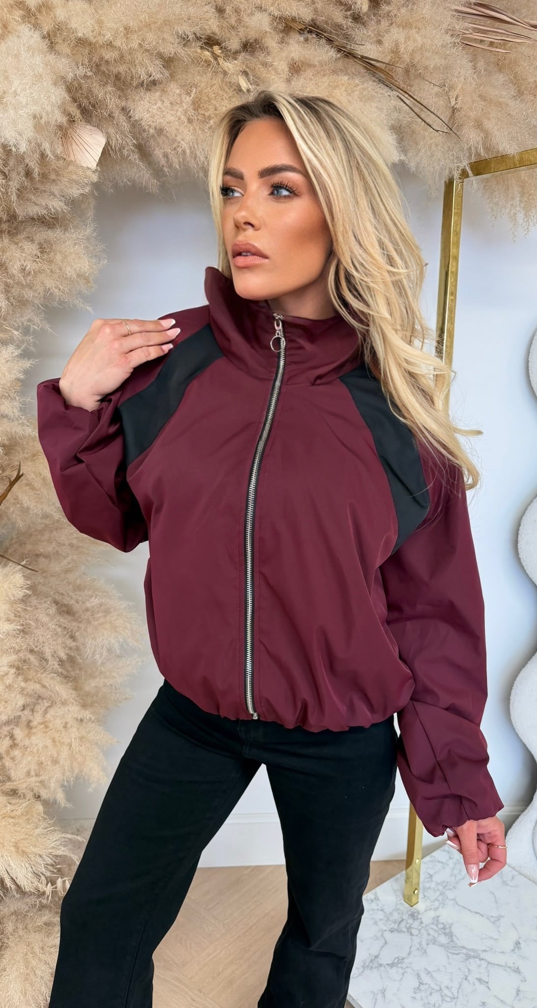 BOMBER STRIPE JACKET BORDEAUX