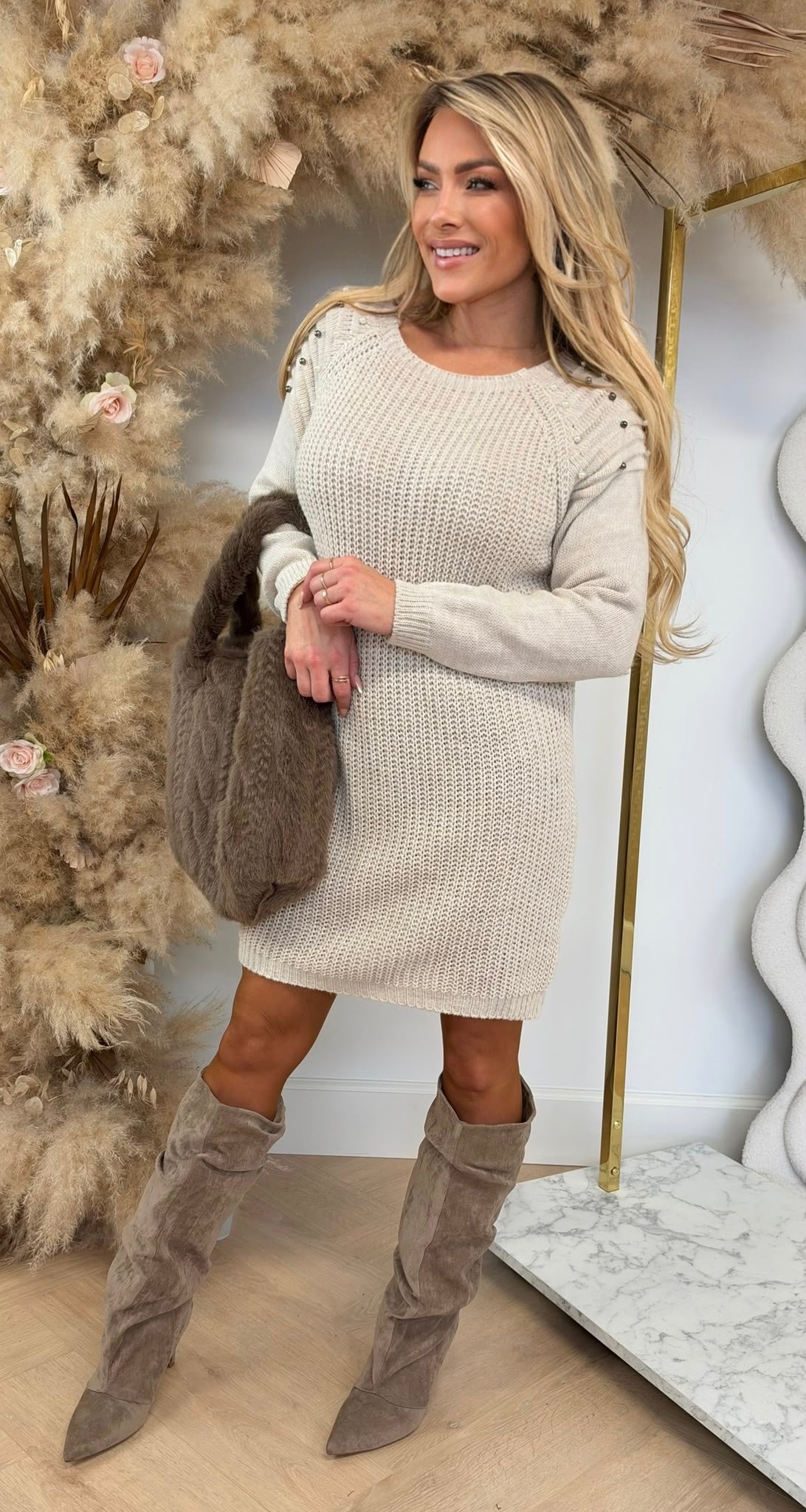 PEARLY KNITTED DRESS BEIGE