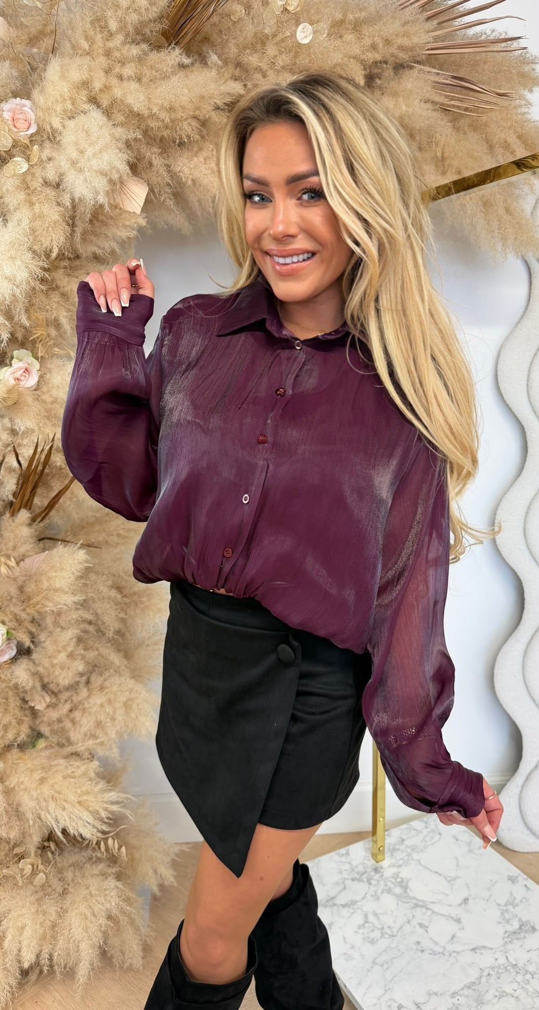 SHINE CROPPED KRAAG BLOUSE BORDEAUX