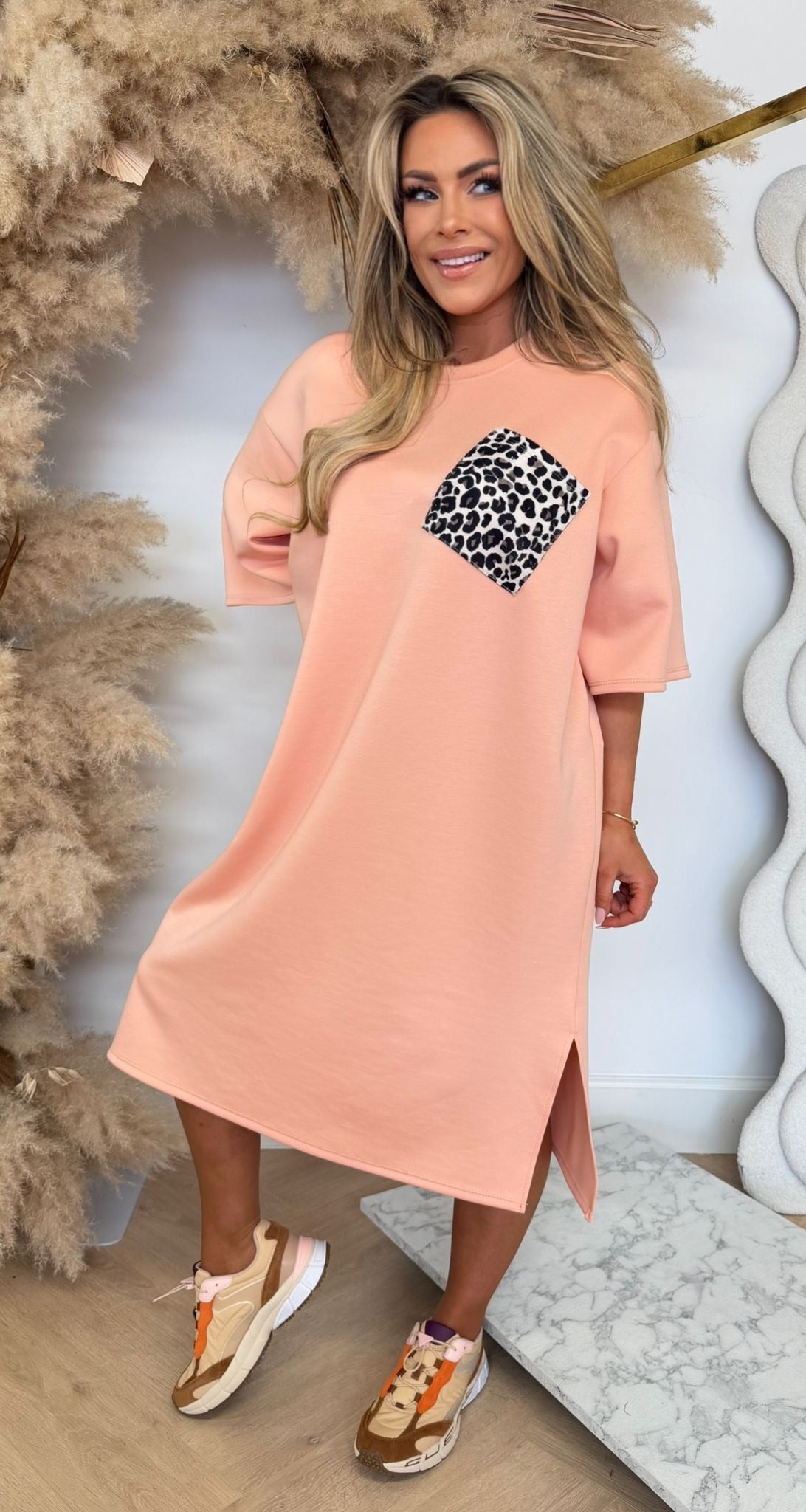 SPLITJES POCKET LONG SHIRT DRESS PEACH