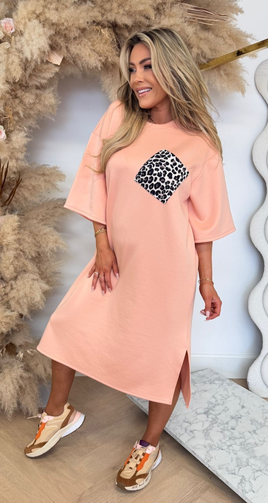SPLITJES POCKET LONG SHIRT DRESS PEACH