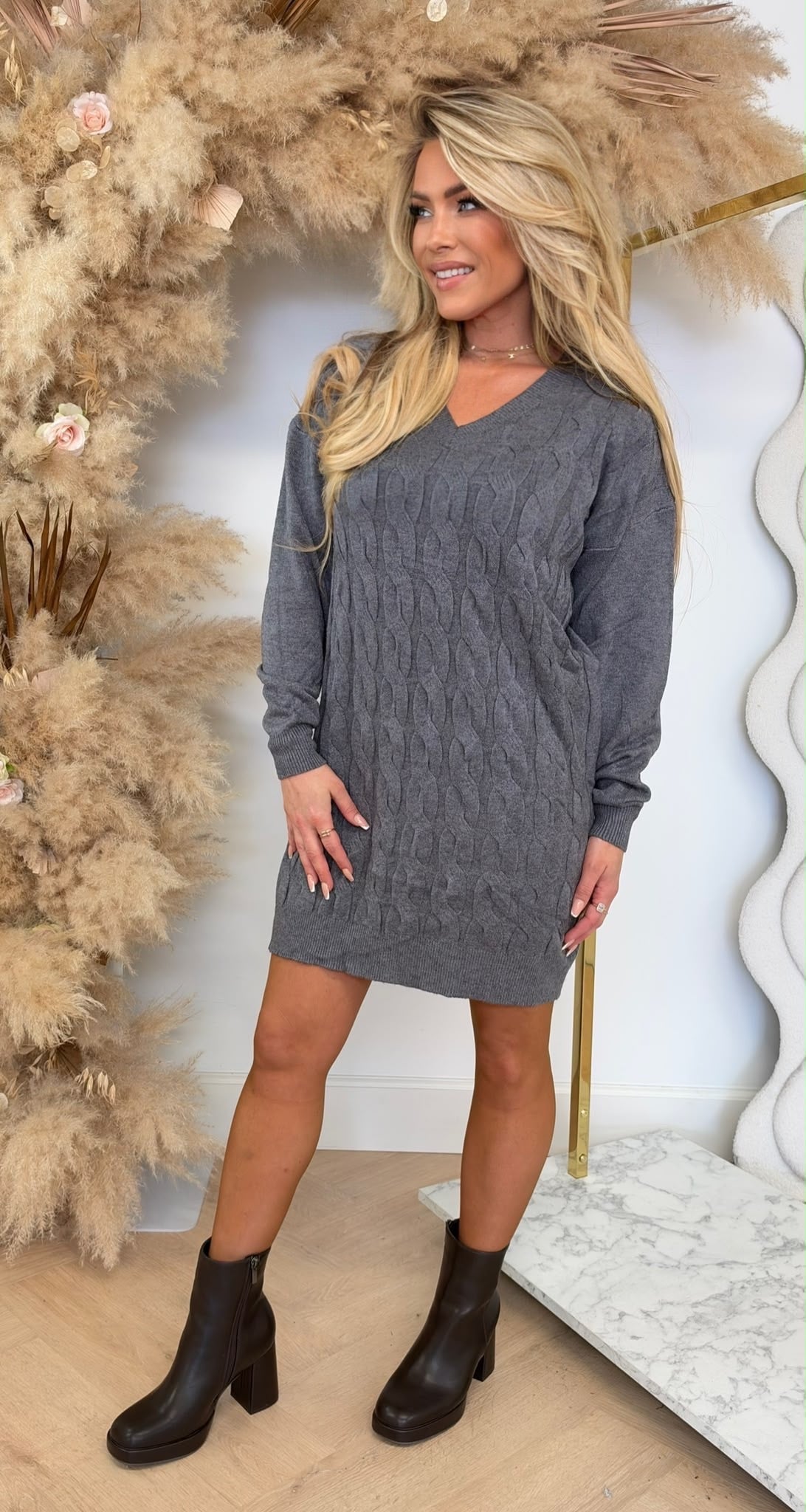 V KABEL COMFY DRESS 2557 GREY