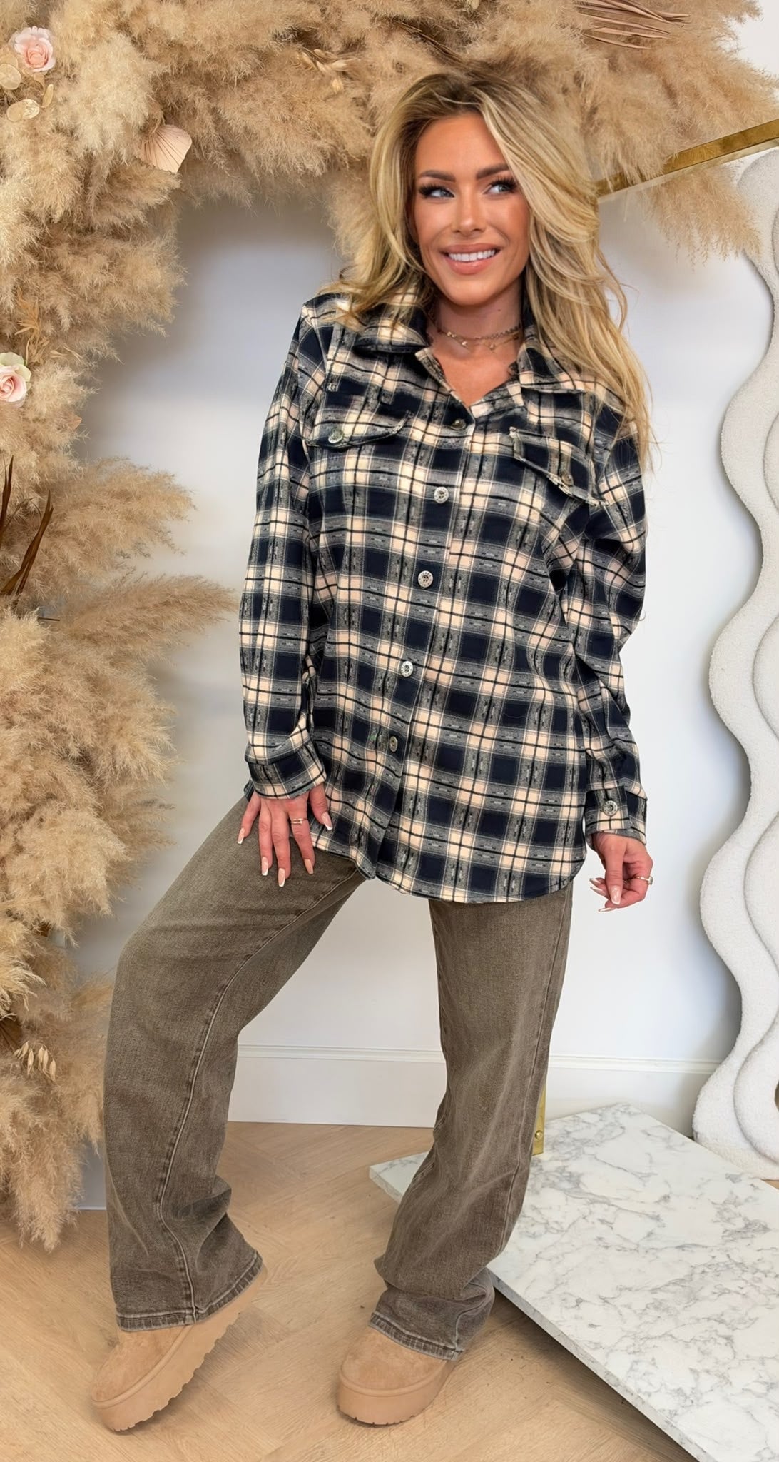 HARPER CHECK PRINT BLOUSE BLUE