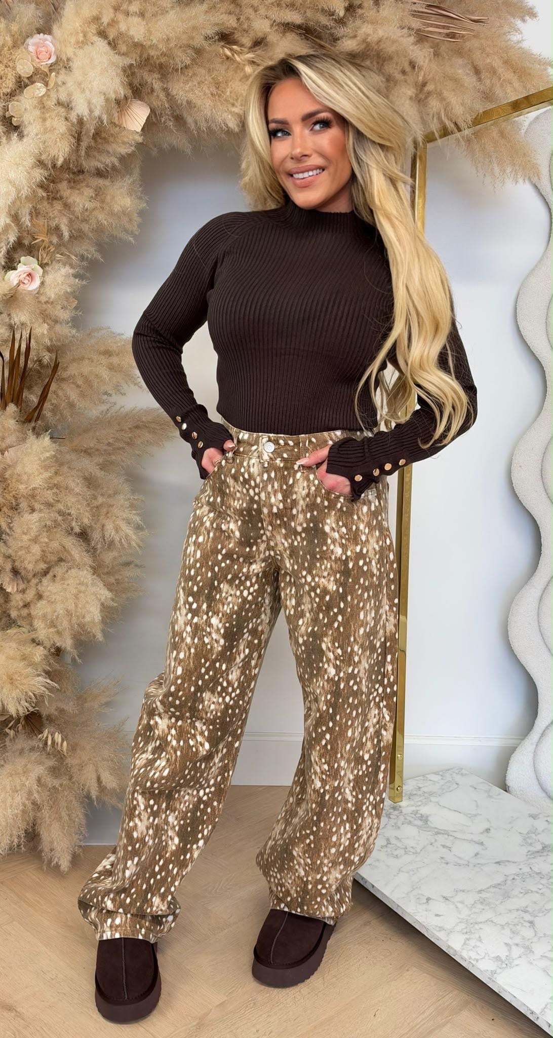 SMALL BUTTON RIB TOP 83568 CHOCO