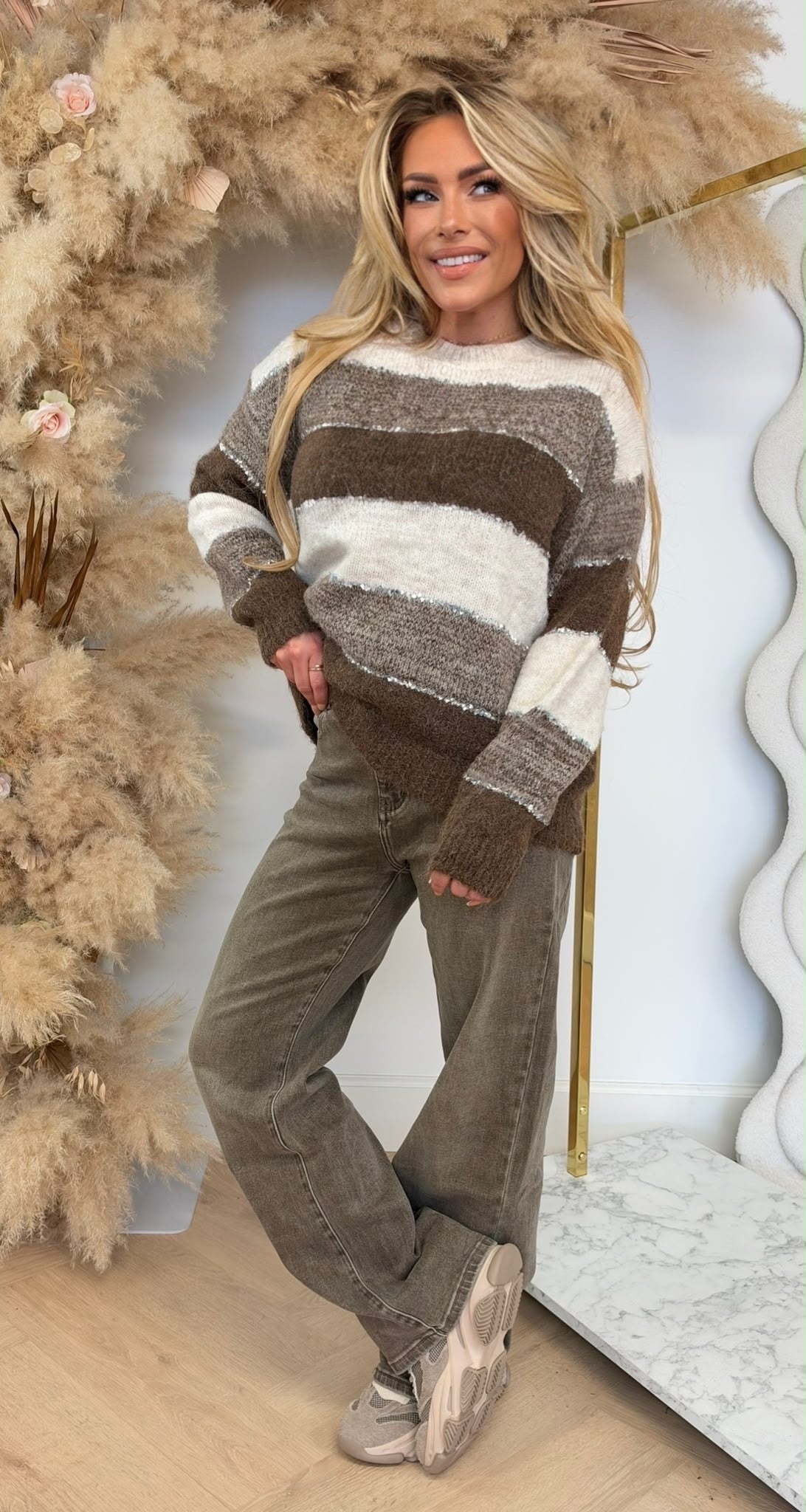 CHERY KOKO STRIPE SWEAT 10076 BEIGE/TAUPE/CHOCO