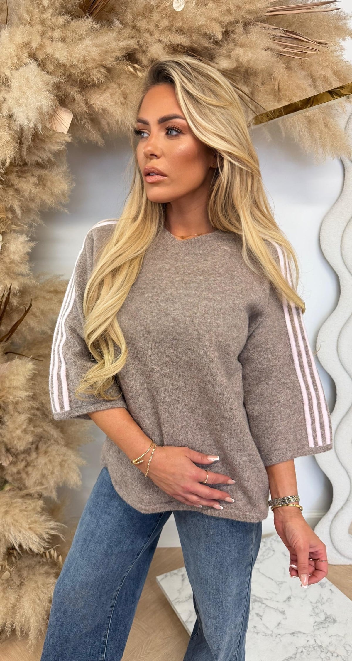 SIMPLE STRIPED TRUI LIGHTPINK/TAUPE