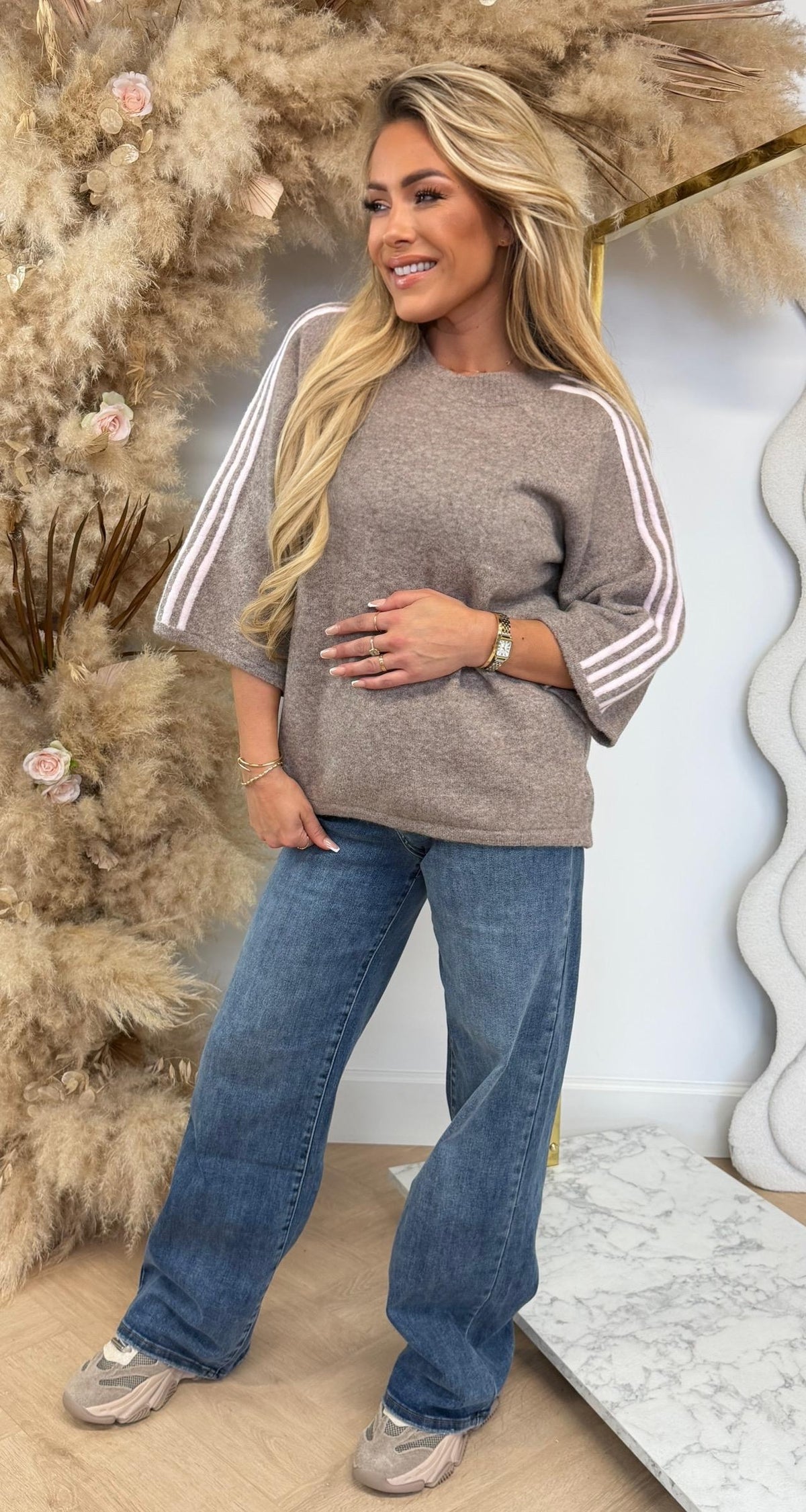 SIMPLE STRIPED TRUI LIGHTPINK/TAUPE