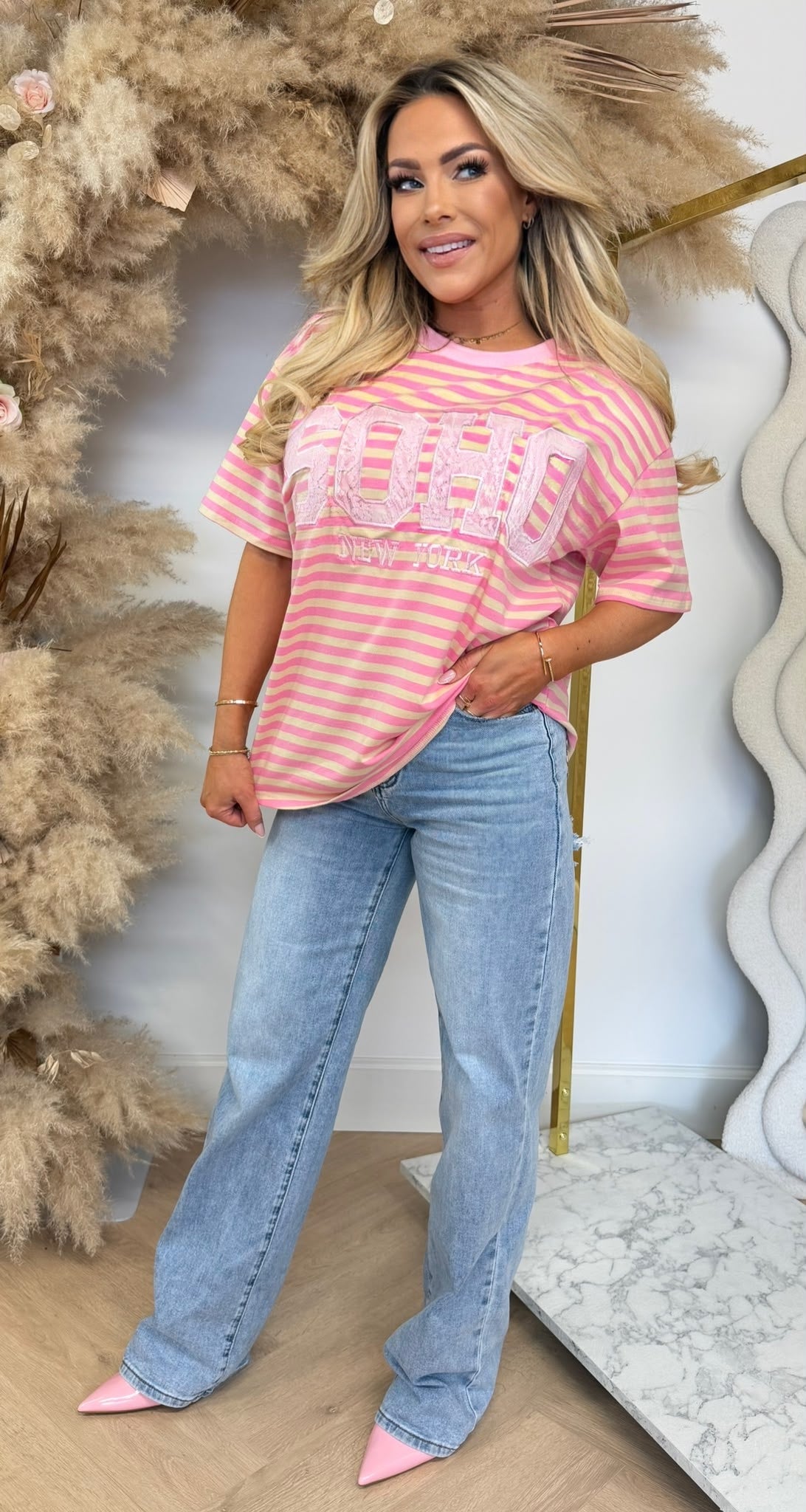 SOHO LACE STRIPE SHIRT 5575 PINK