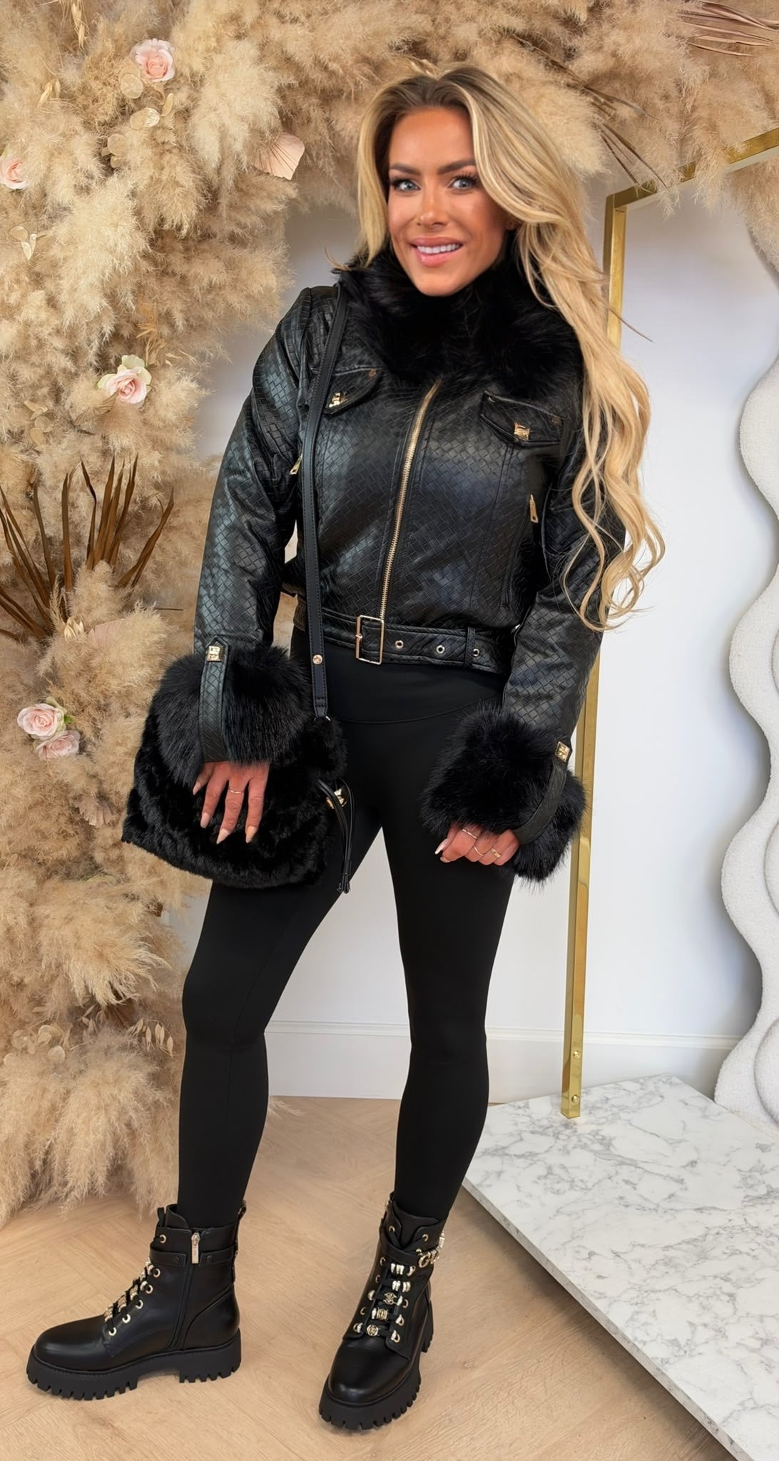 FUR BRAIDED JACKET 70805 BLACK
