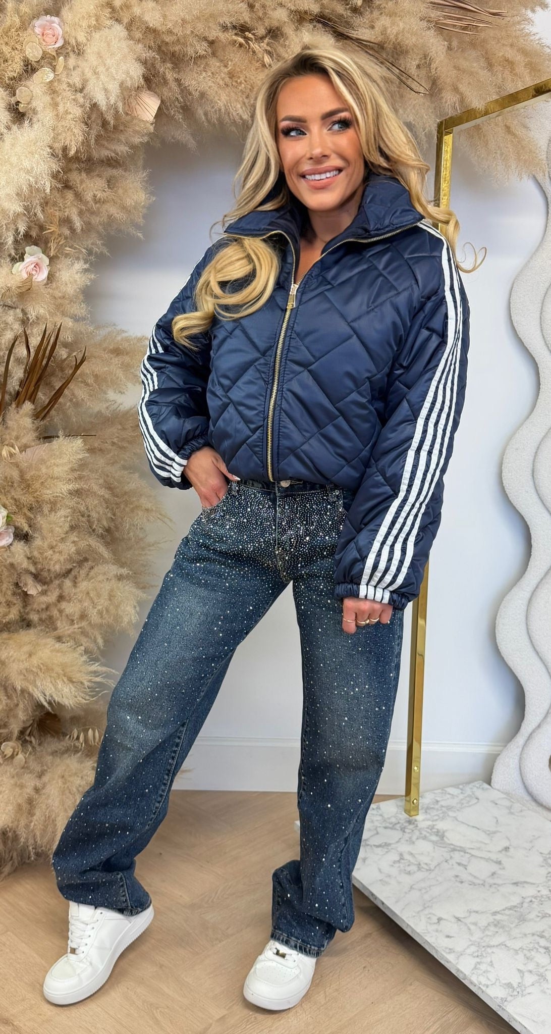 INSPI PUFFER STRIPE JACKET LONGSLEEVE NAVY