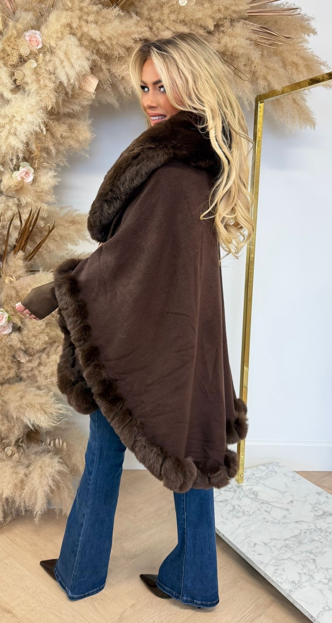 FAKE FUR PONCHO 88208 CHOCO