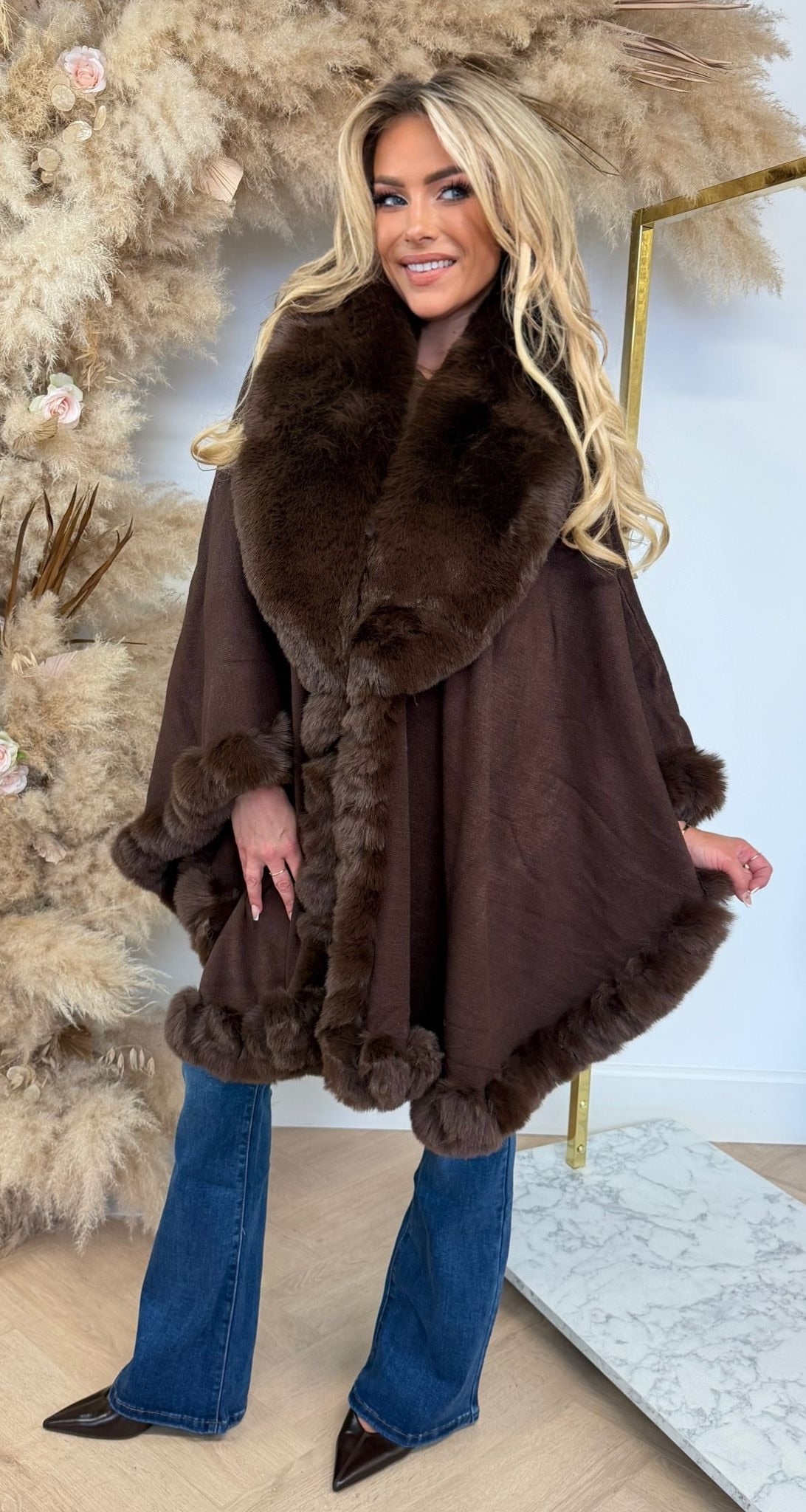 FAKE FUR PONCHO 88208 CHOCO