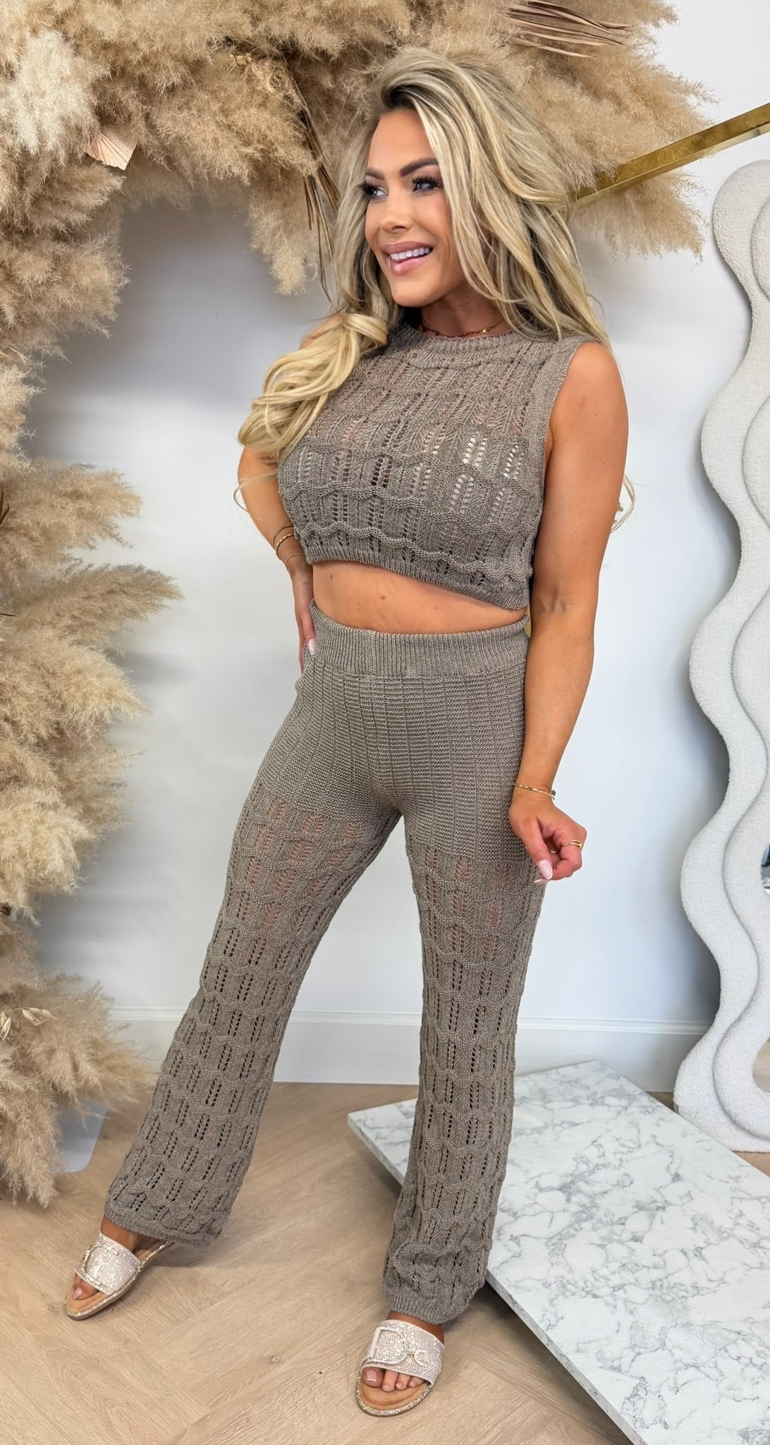 KNITTED BEACH SET TAUPE