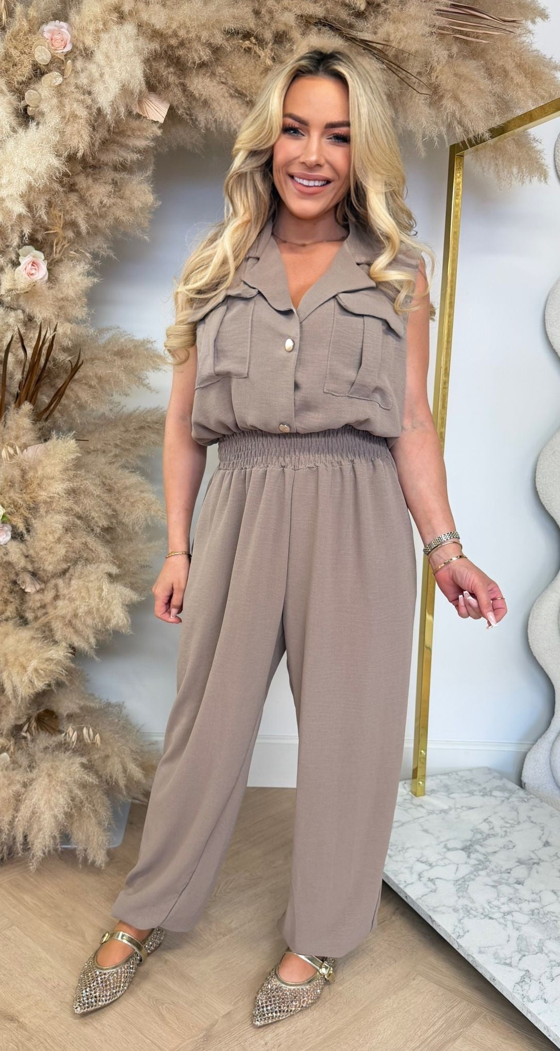 SASKIA POCKET JUMPSUIT TAUPE