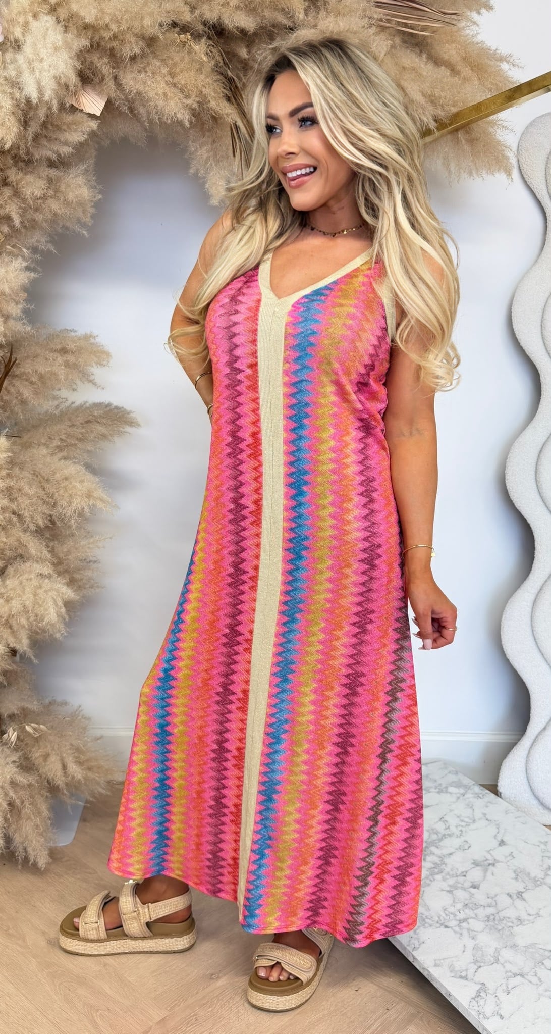 ROSA LUREX WAVY DRESS PINK