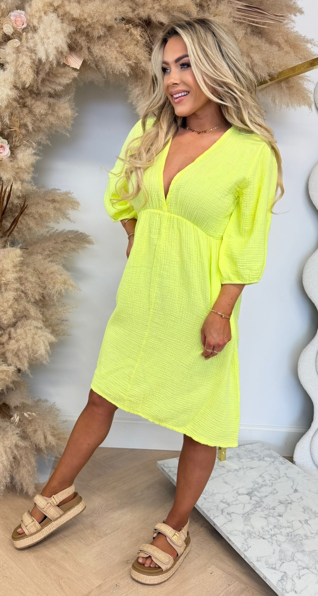 NOELLE COTTON V HALS DRESS YELLOW