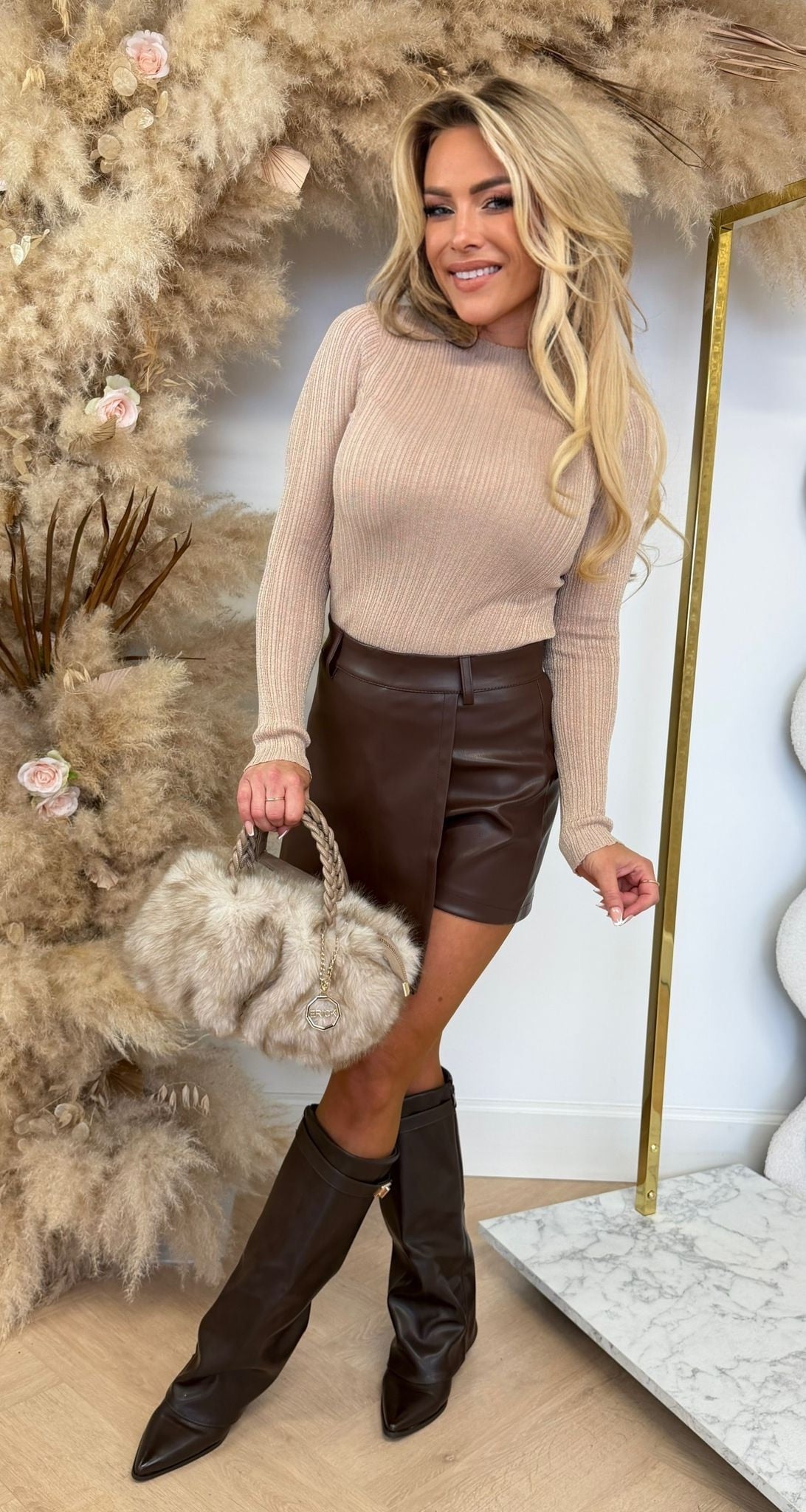 TURTLE NECK LUREX TOP XP-52 TAUPE