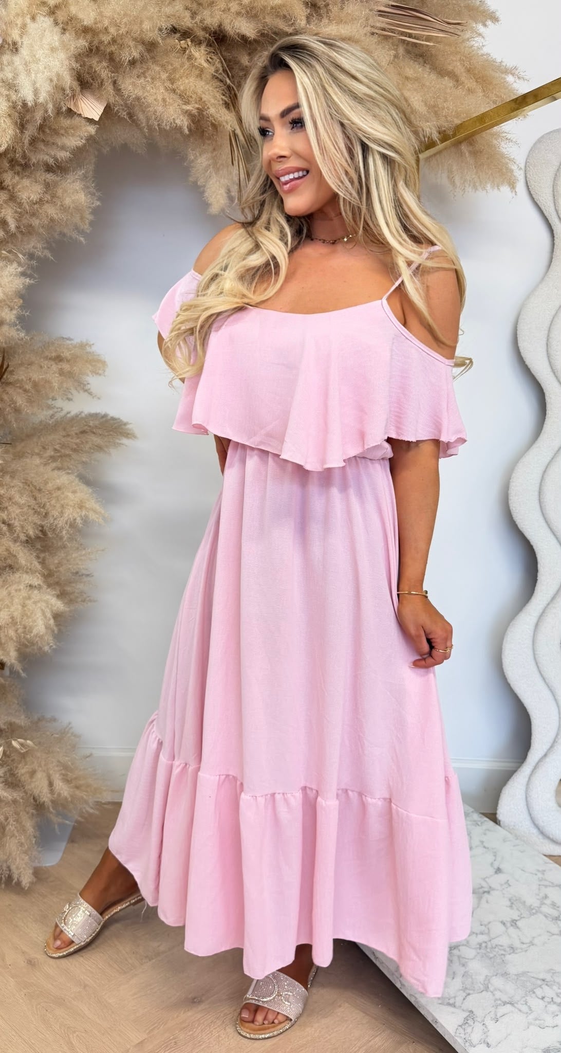 ARIA RUFFLE MAXI KLEID FUCHSIA