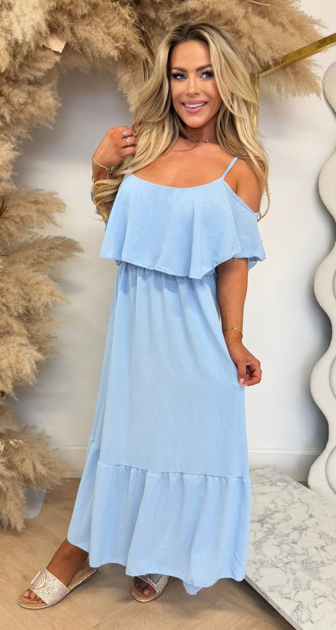 ARIA RUFFLE MAXI KLEID FUCHSIA