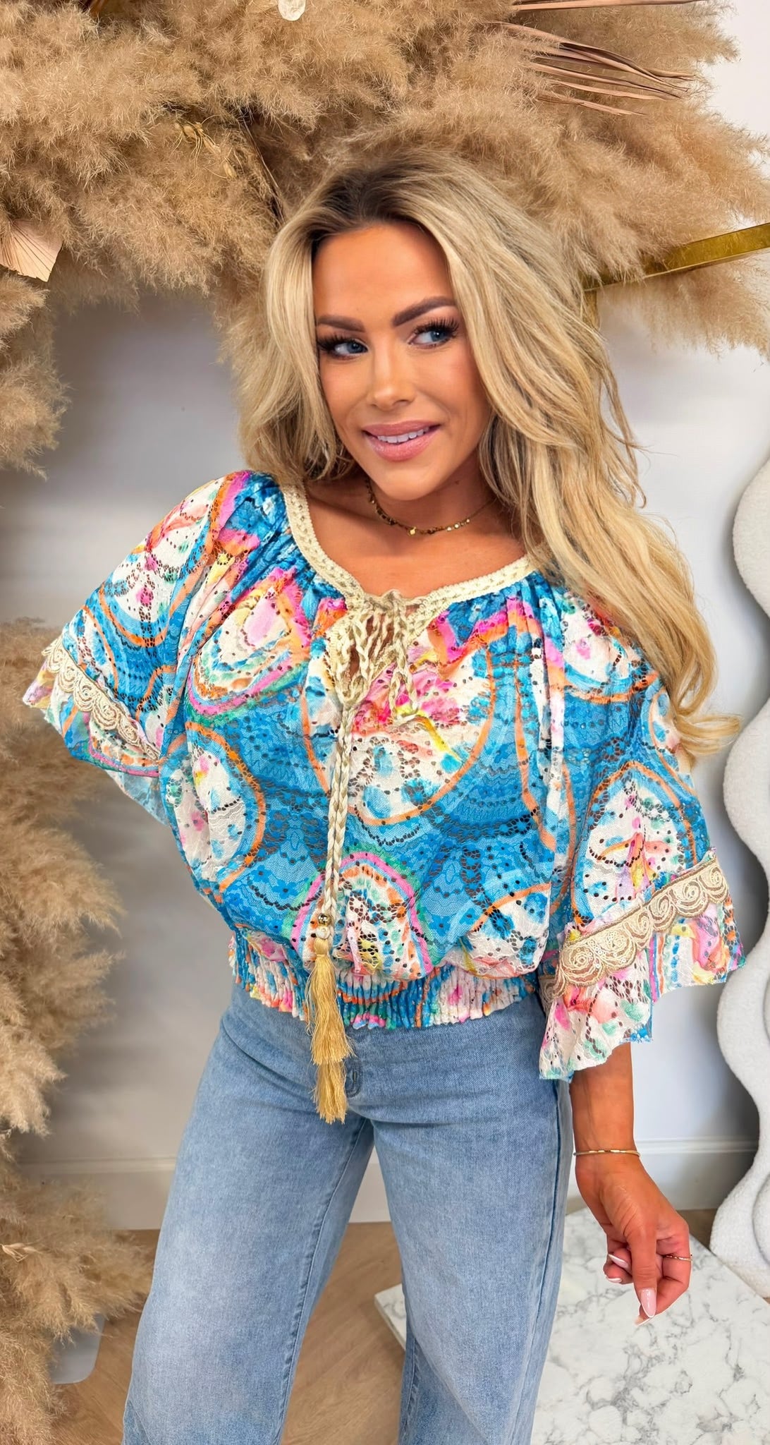 FLOWER LACE TOP AQUA