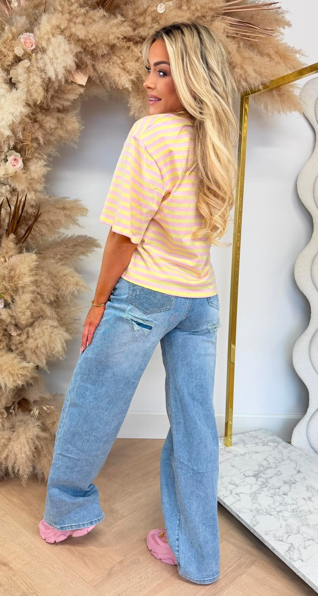 KAYLLA STRIPE SHIRT 962 YELLOW/LIGHTPINK