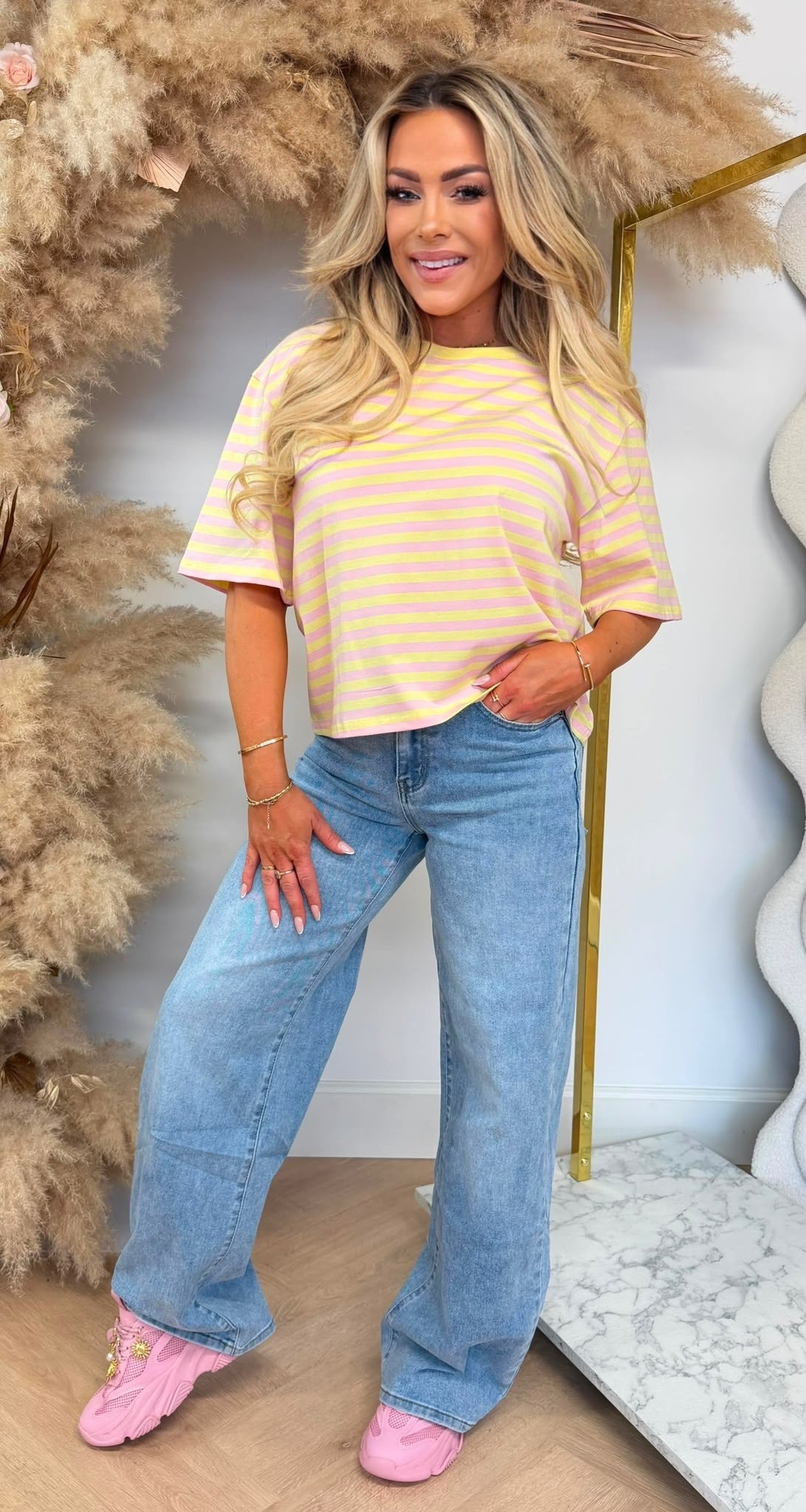 KAYLLA STRIPE SHIRT 962 YELLOW/LIGHTPINK