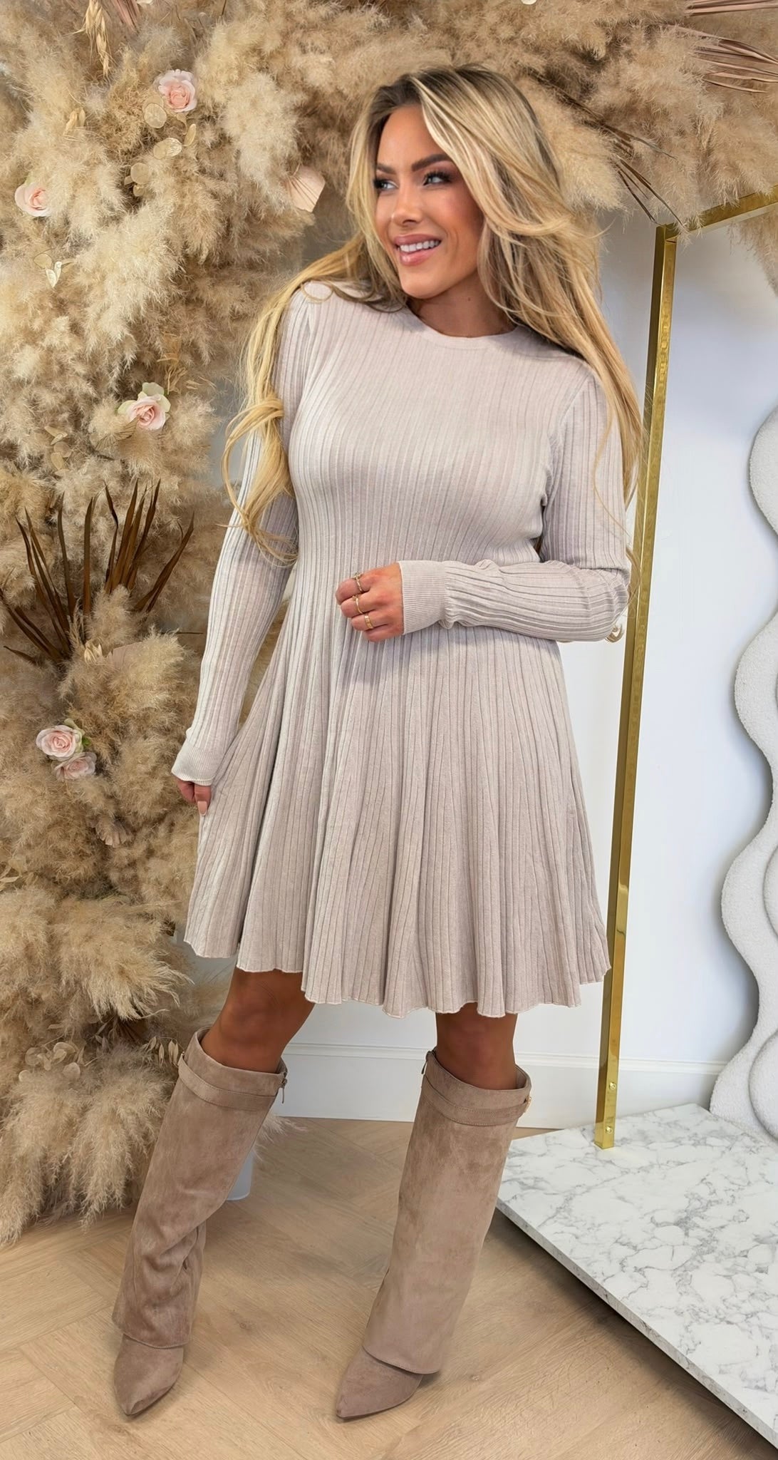 RIB PEPLUM DRESS 8934 BEIGE
