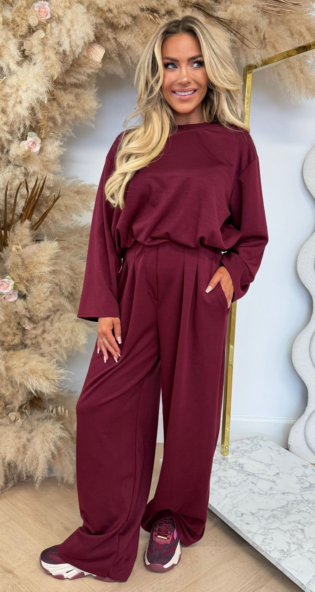 EVIE BASIC CROPPED SET BORDEAUX