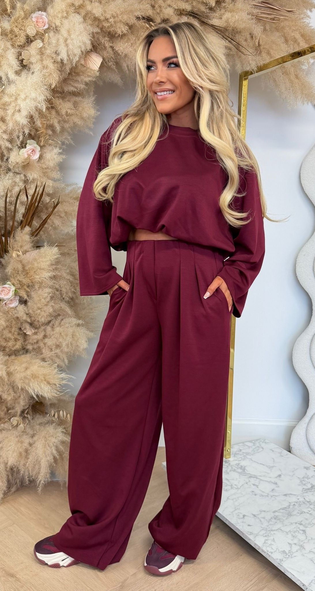 EVIE BASIC CROPPED SET BORDEAUX