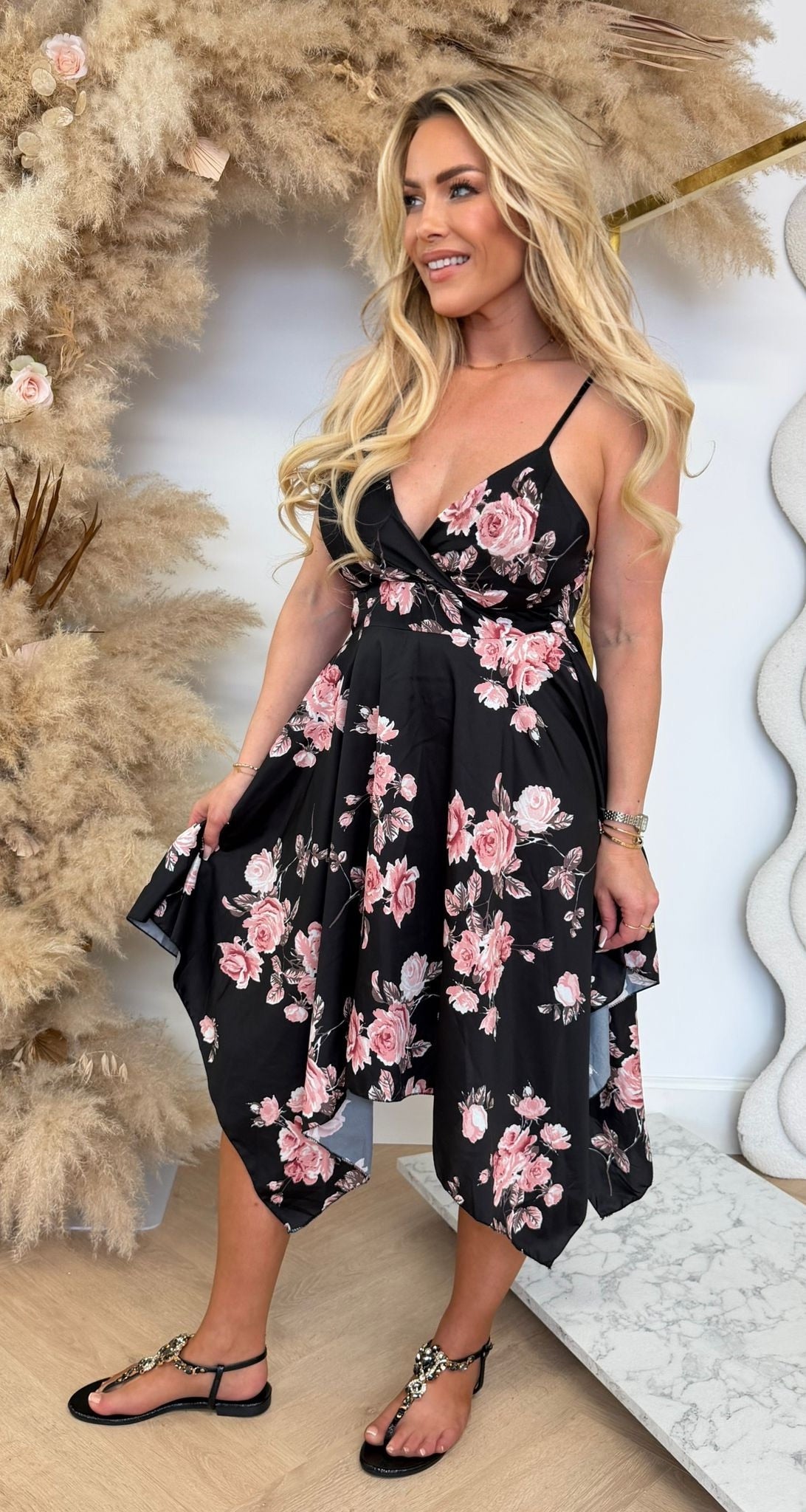 ELEGANT ROSES DRESS BLACK