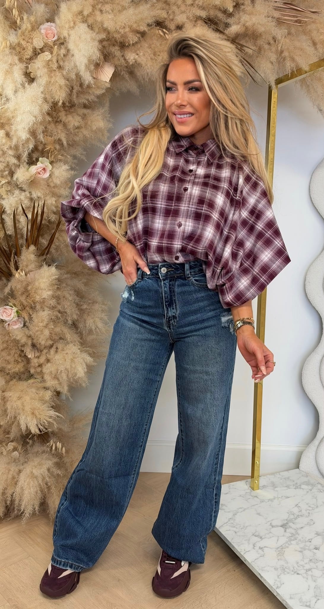 PUFFED MOUW RUITJES BLOUSE WINERED