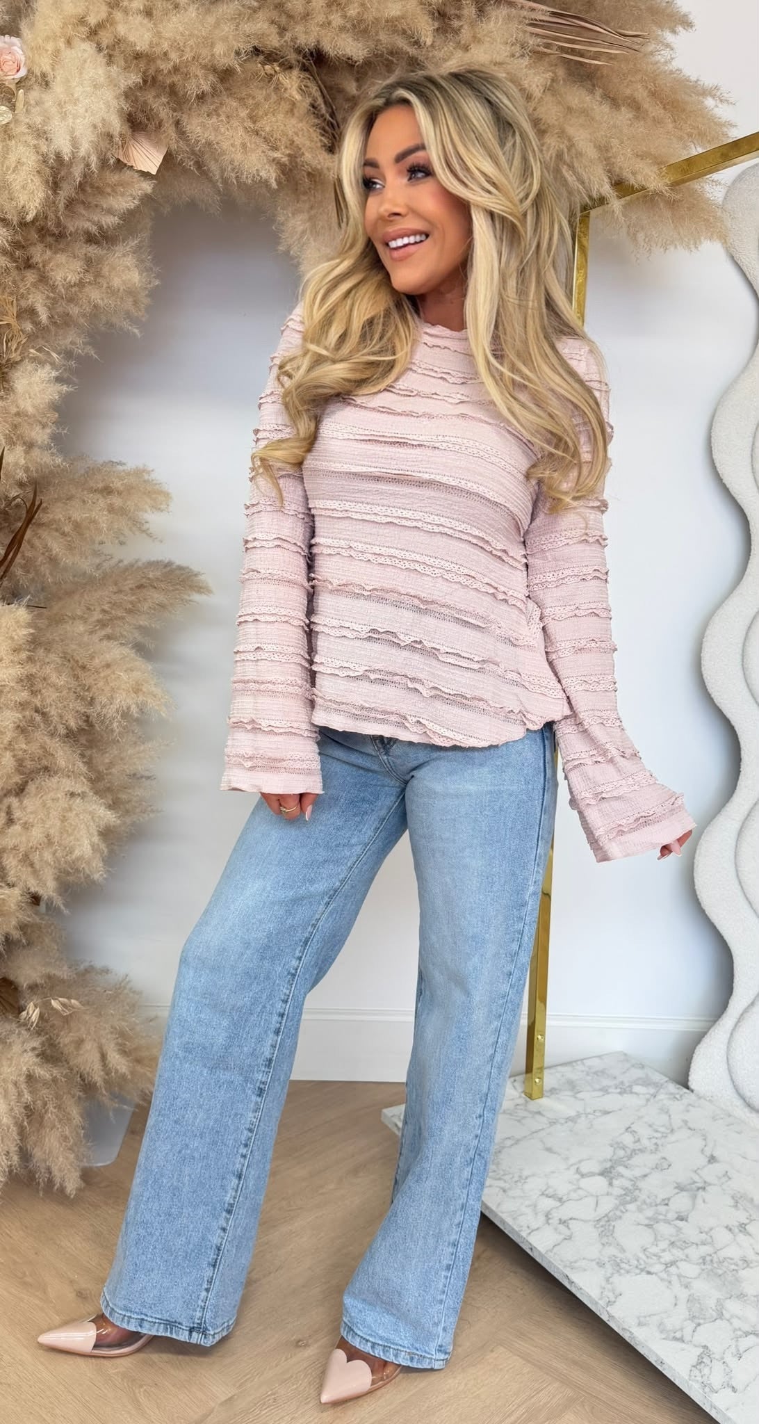 RUFFLY LONGSLEEVE TOP 16153 PINK