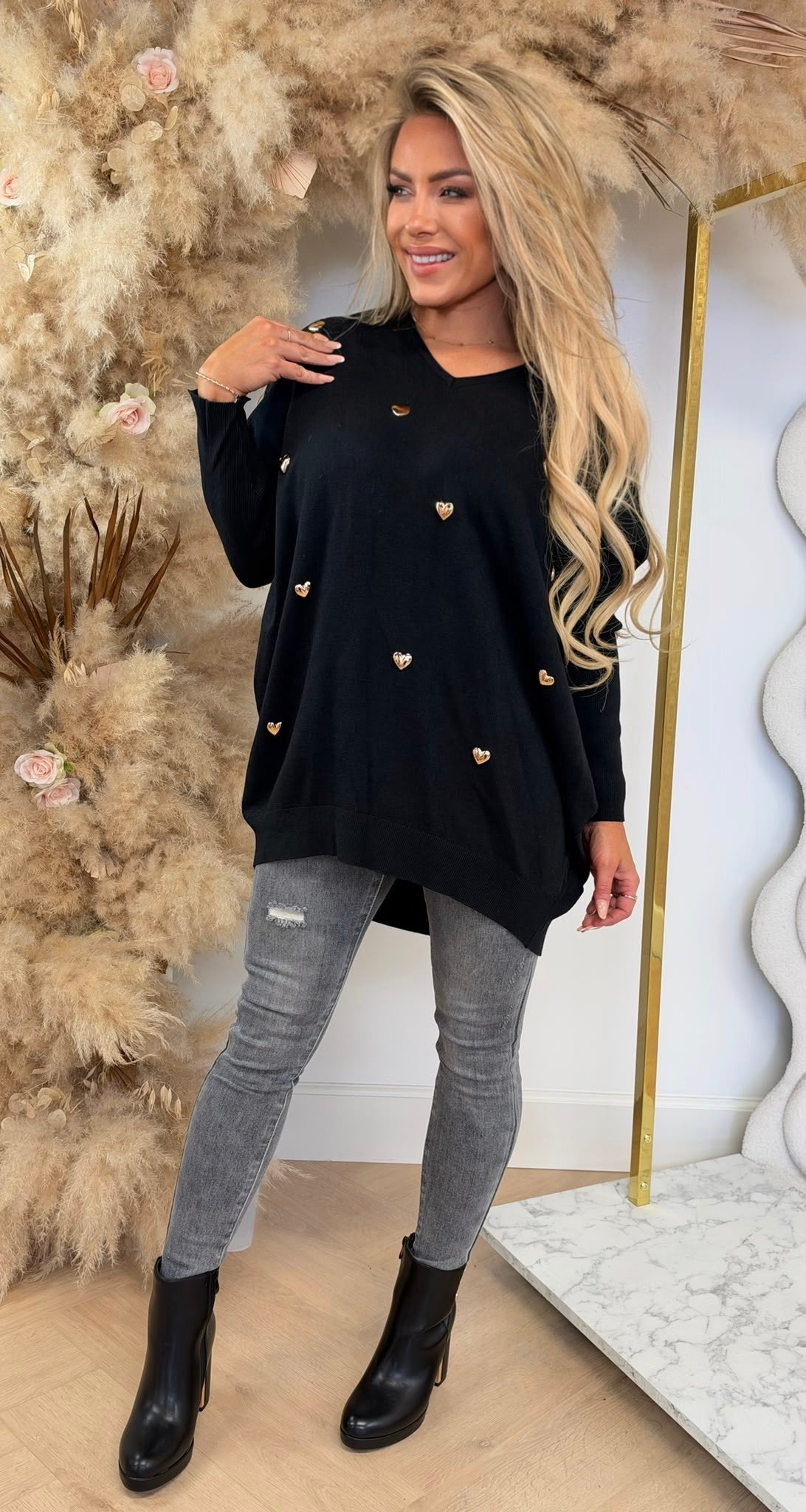 HARTJES OVERSIZED V NECK SWEAT 1077 BLACK