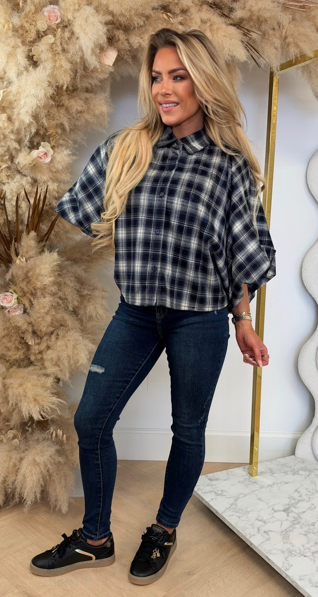 PUFFED MOUW RUITJES BLOUSE NAVY
