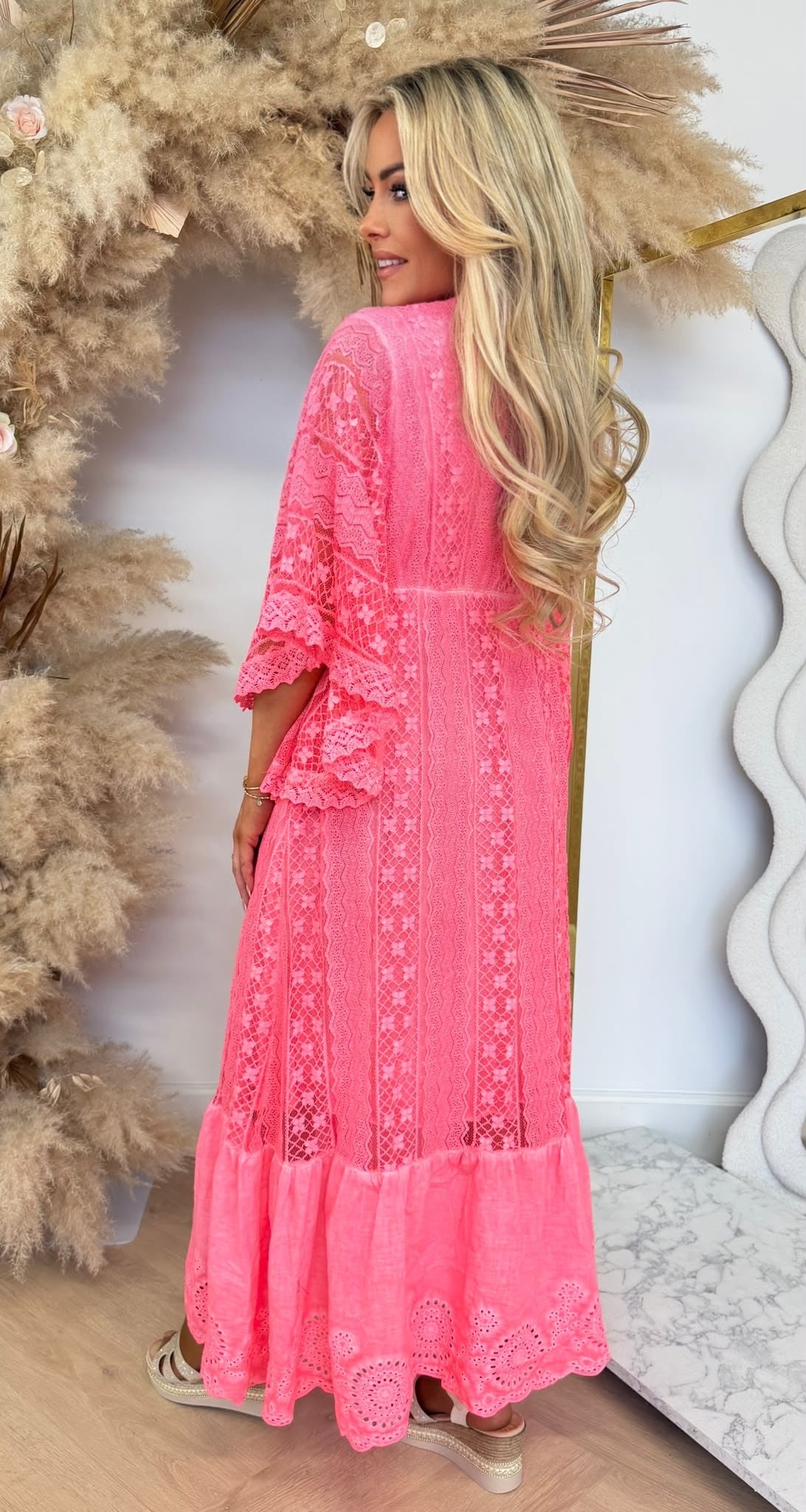 SPAIN MAXI BOHO DRESS NEONCORAL