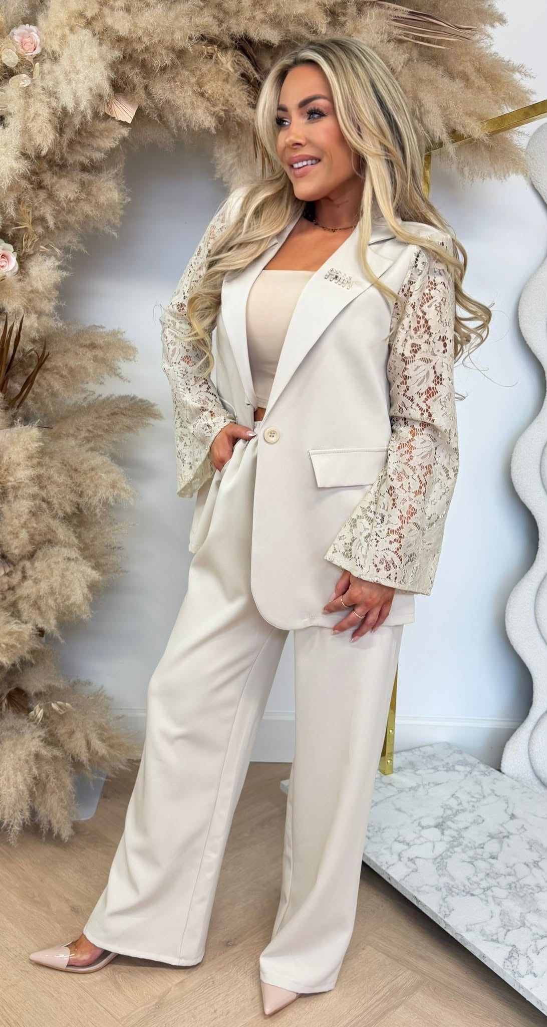 BROCHE LACY 2 PIECE SET BEIGE