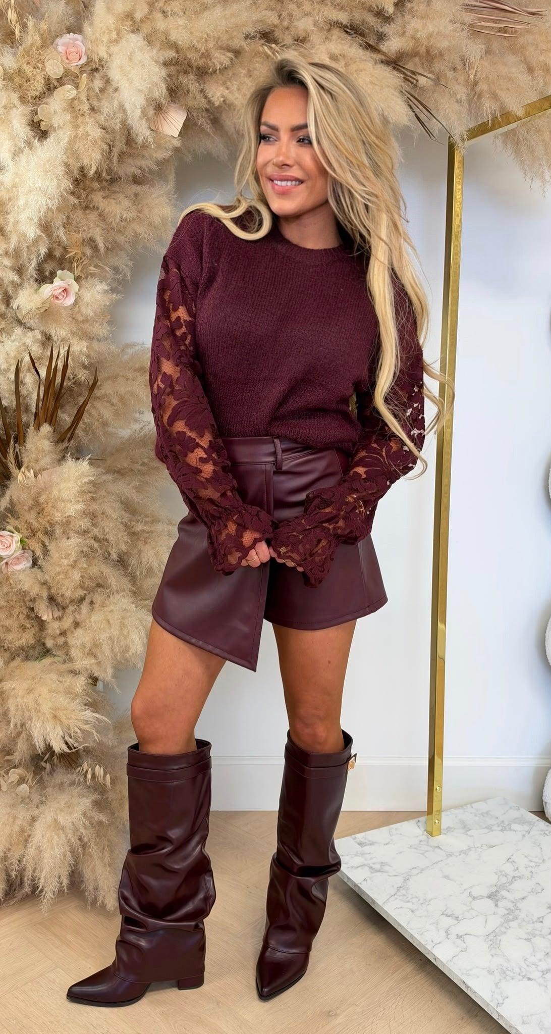 LIVIA LACE SLEEVE SWEAT 5863 BORDEAUX