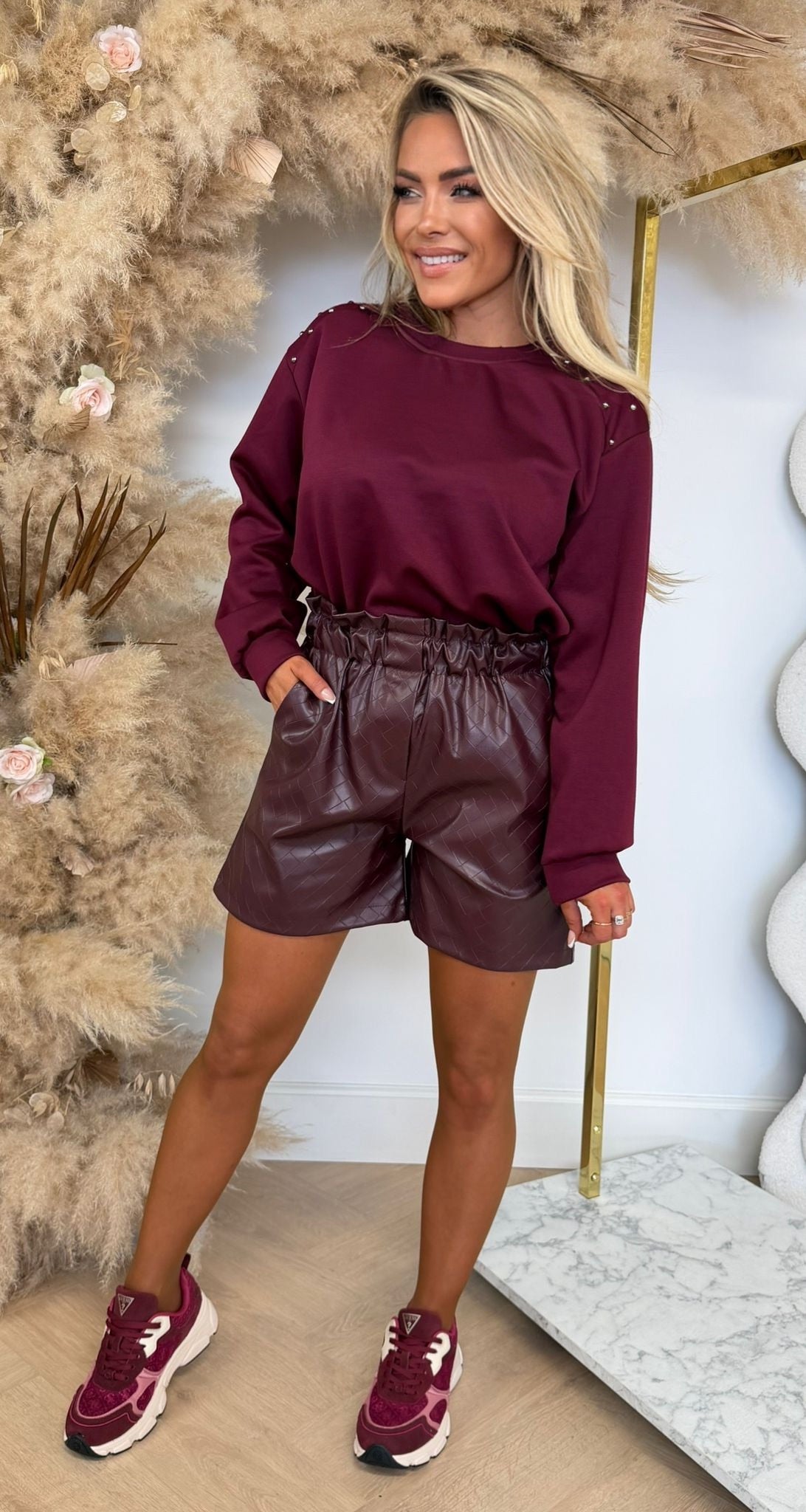 MAUD SHOULDER STUDS SWEAT BORDEAUX
