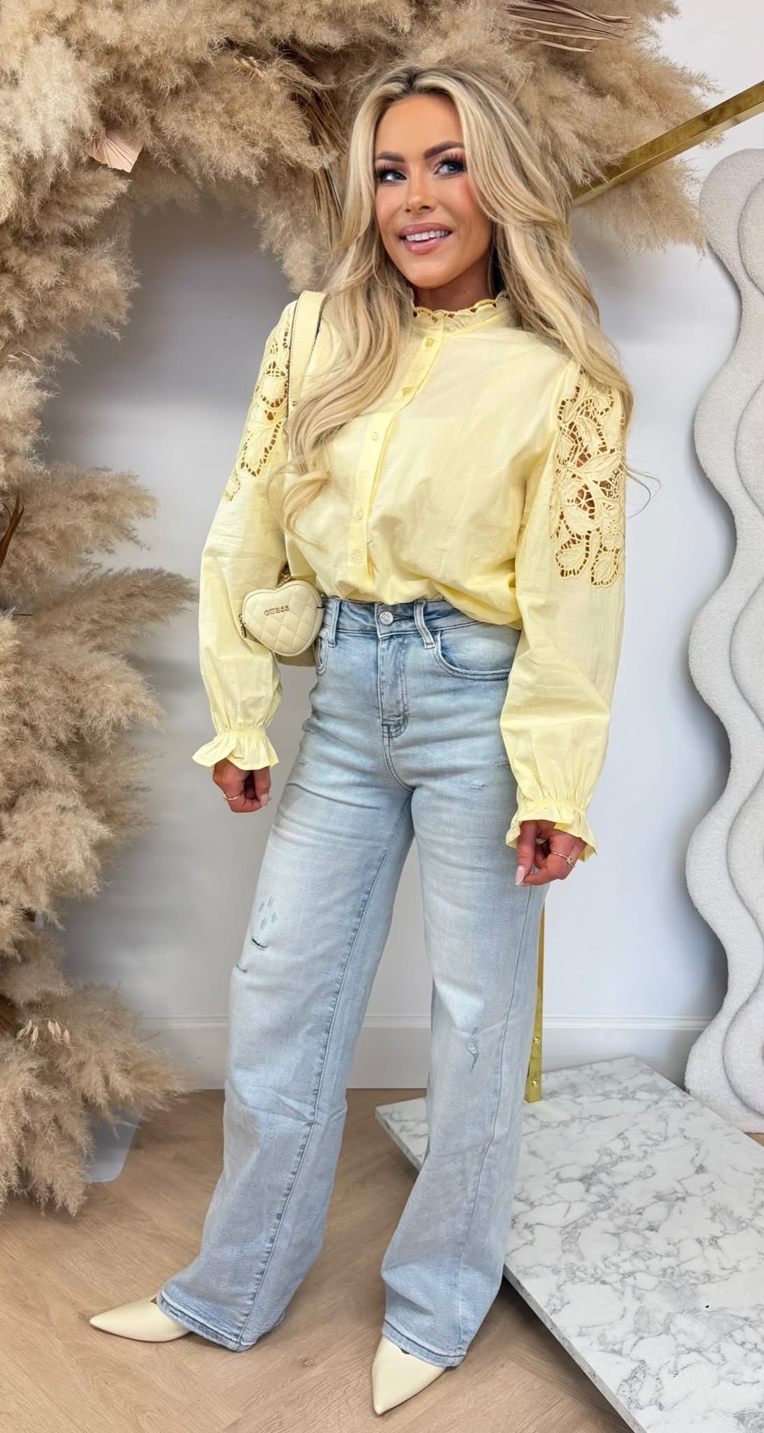 CUTE BRODERIE SLEEVE BLOUSE B001 YELLOW