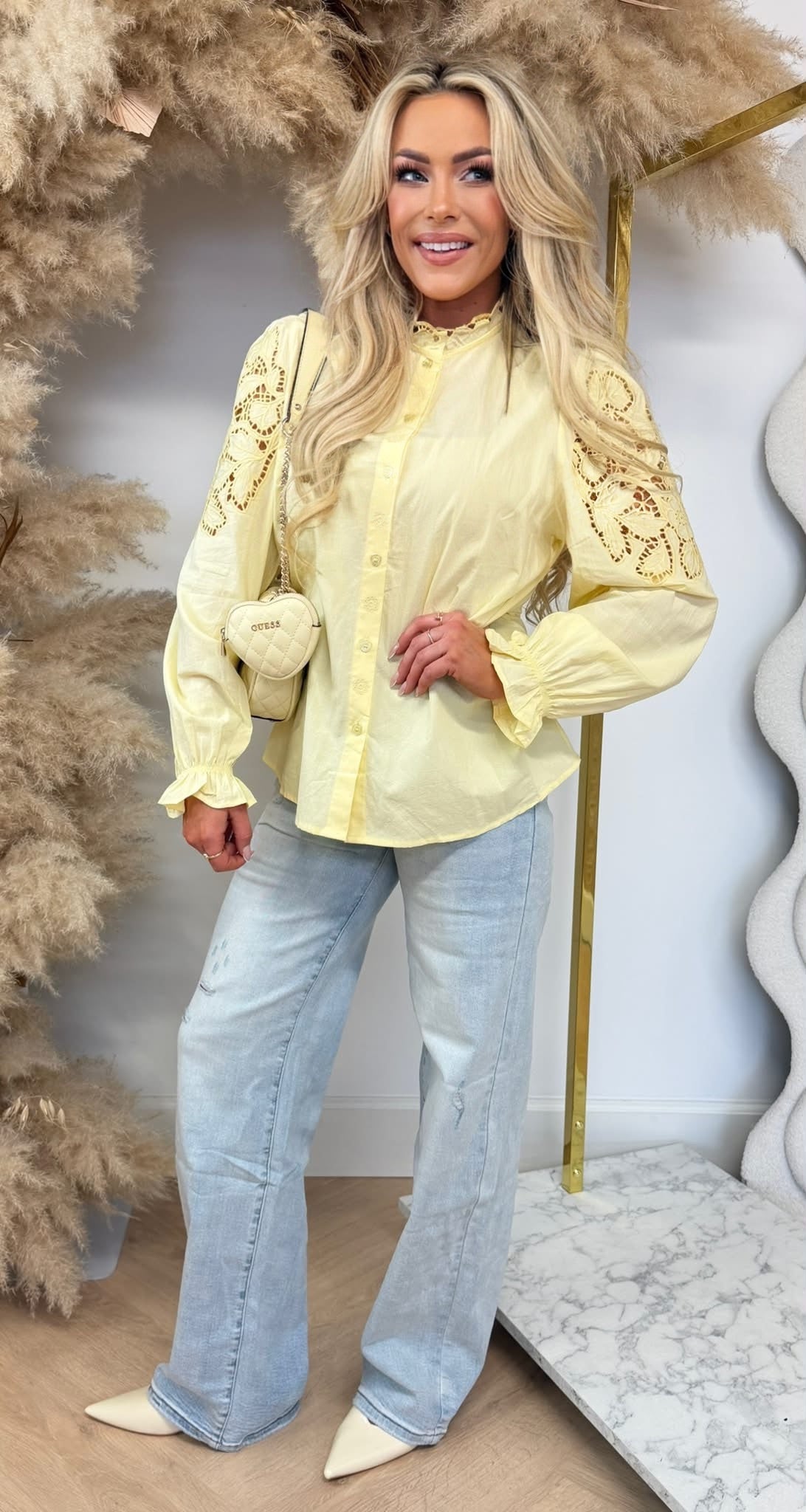 CUTE BRODERIE SLEEVE BLOUSE B001 YELLOW