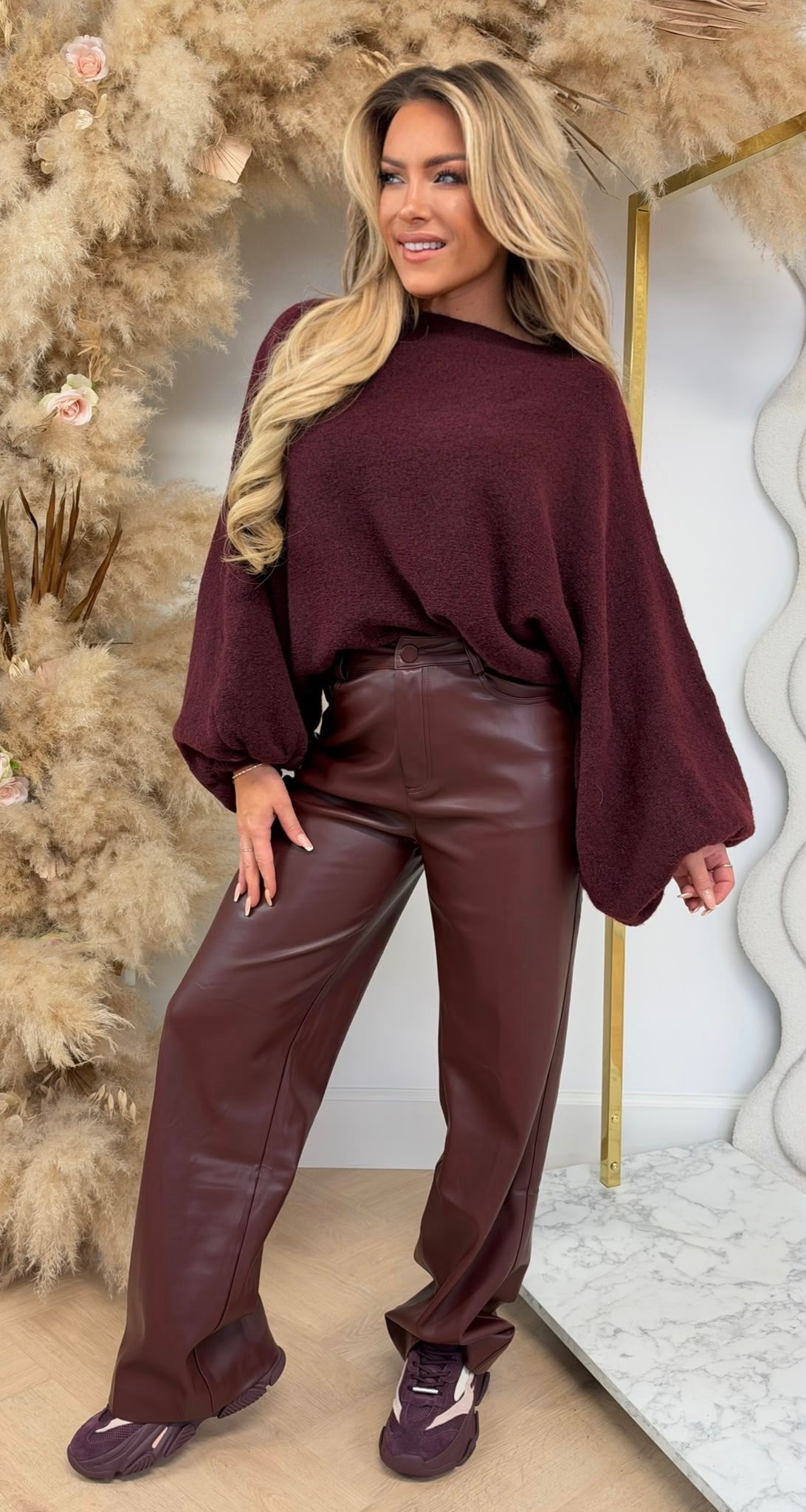 LOES BALLOON SLEEVE SWEATER BORDEAUX