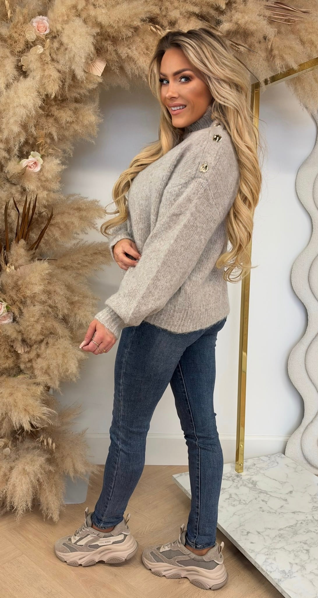 BUTTON GLAM SWEAT 8056 BEIGE